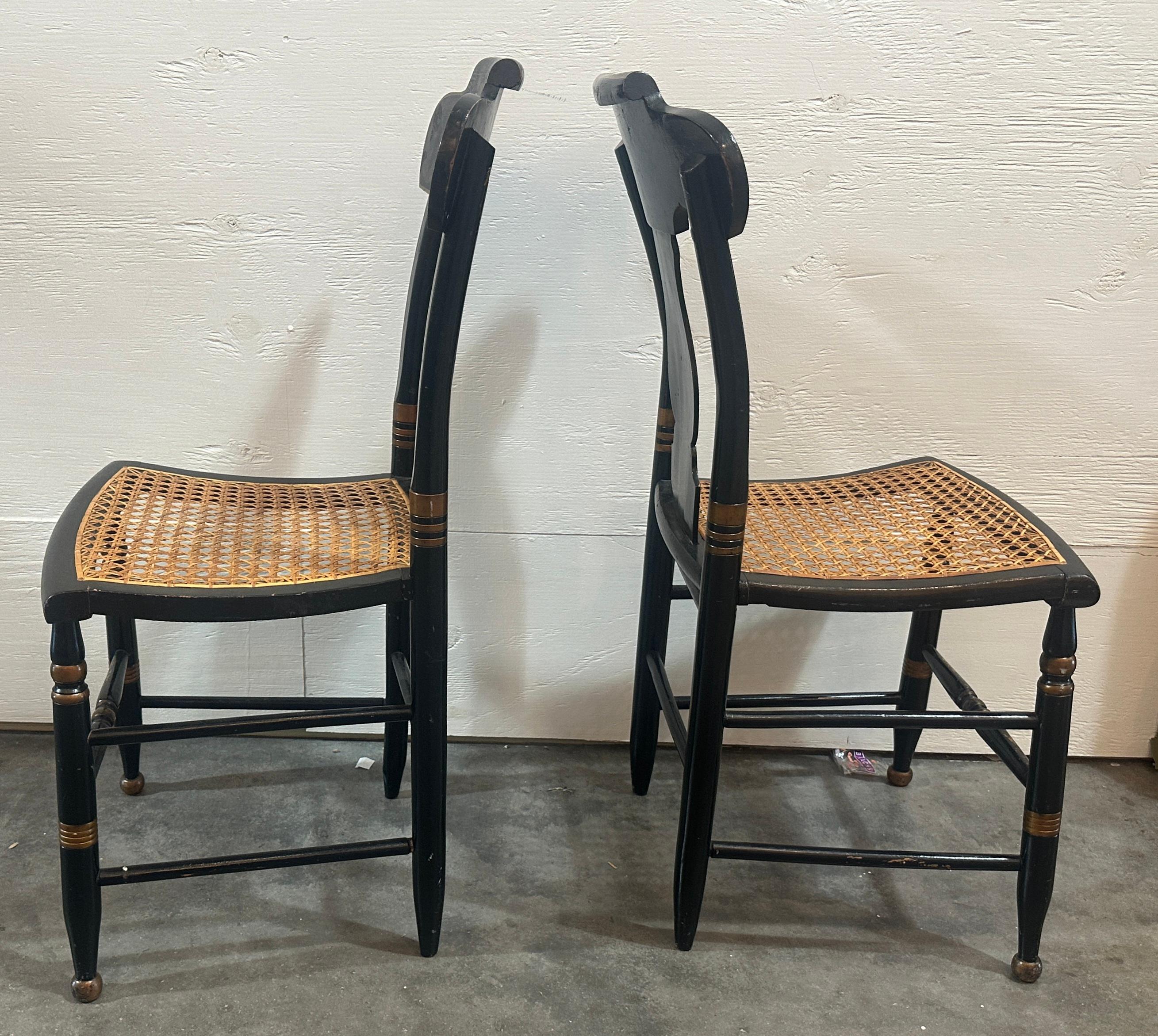 18thc Pair of Stenciled pair of Cane Seat Charis For Sale 9