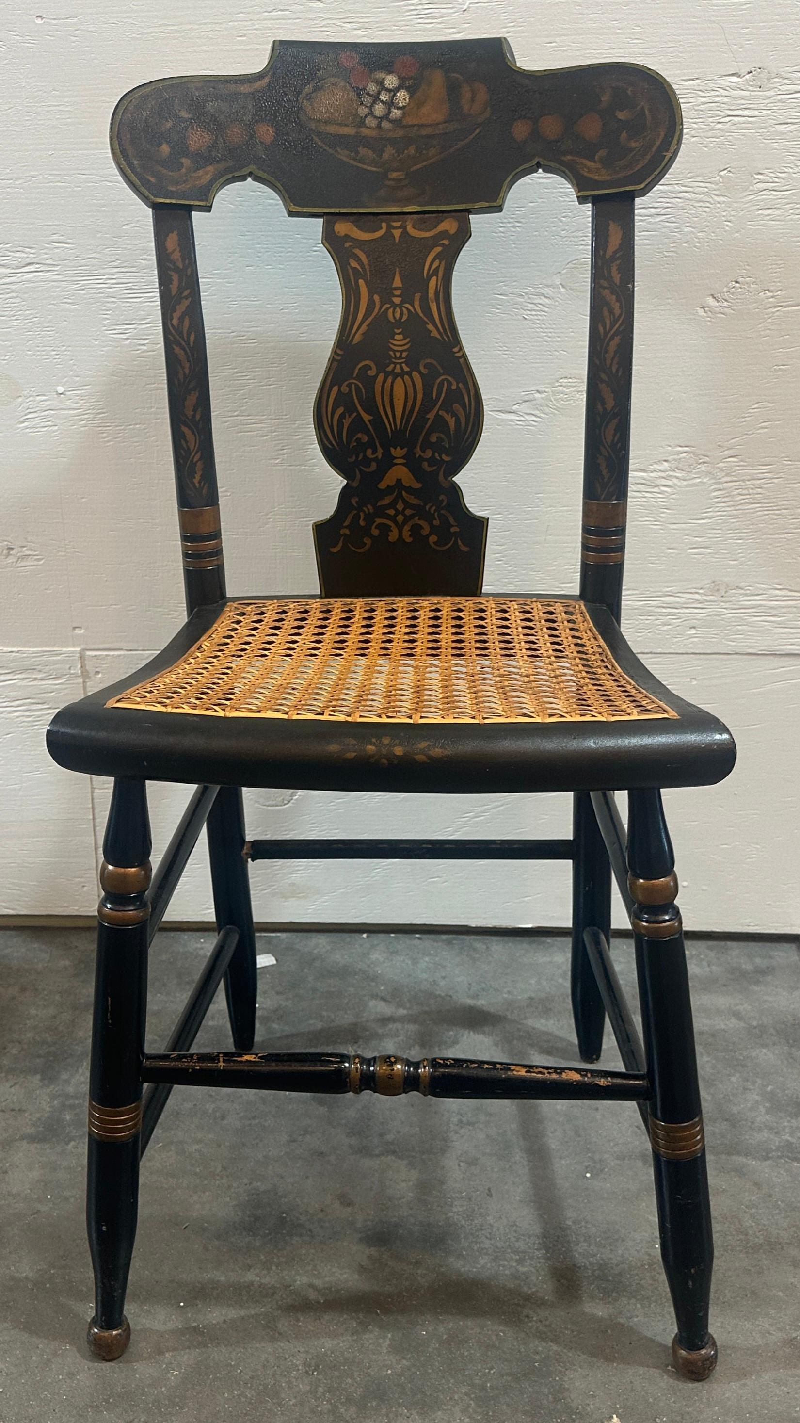 18thc Pair of Stenciled pair of Cane Seat Charis For Sale 10