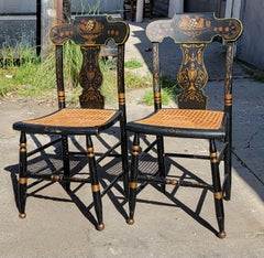 18thc Pair of Stenciled pair of Cane Seat Chairs