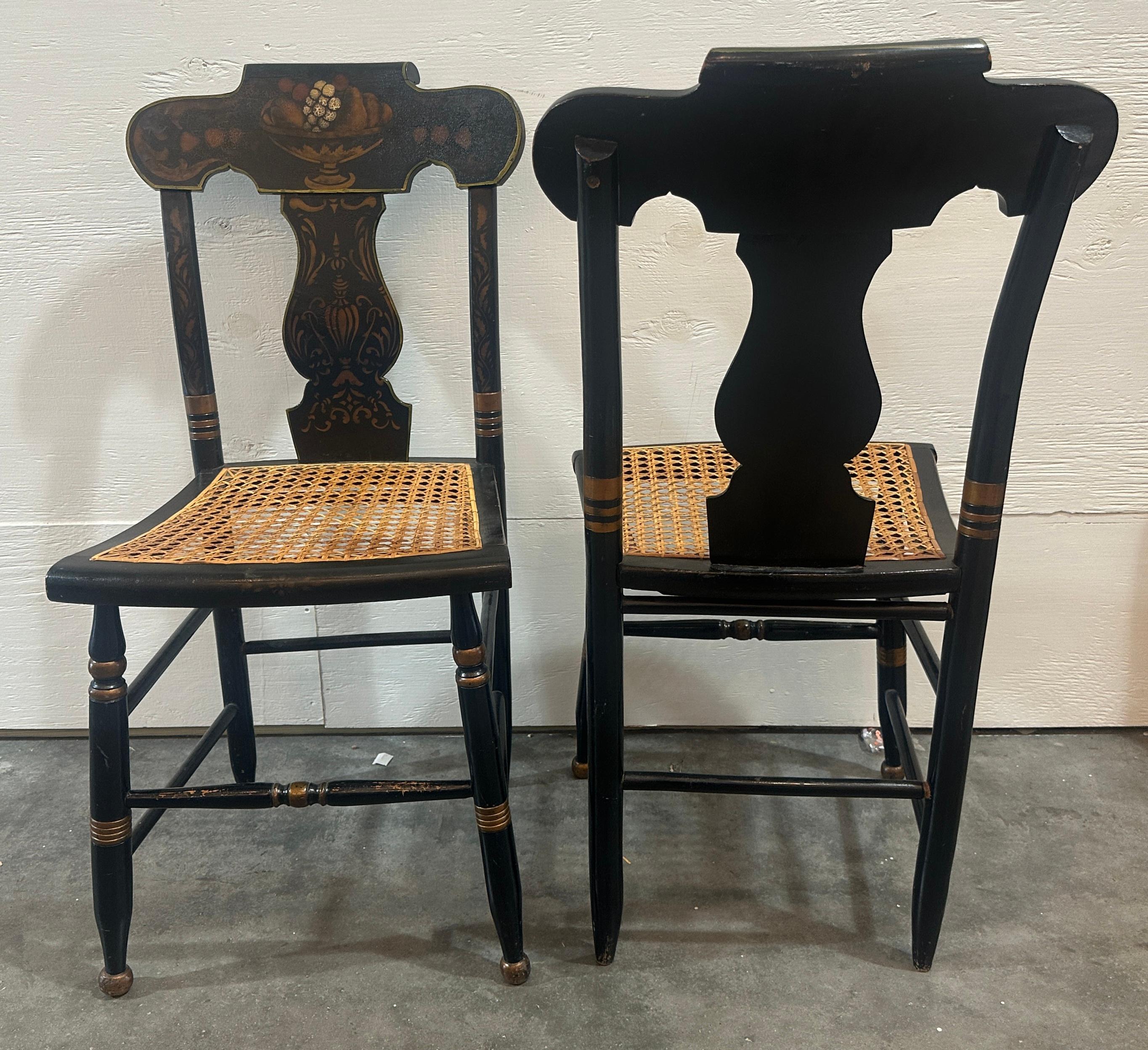 Adirondack 18thc Pair of Stenciled pair of Cane Seat Charis For Sale