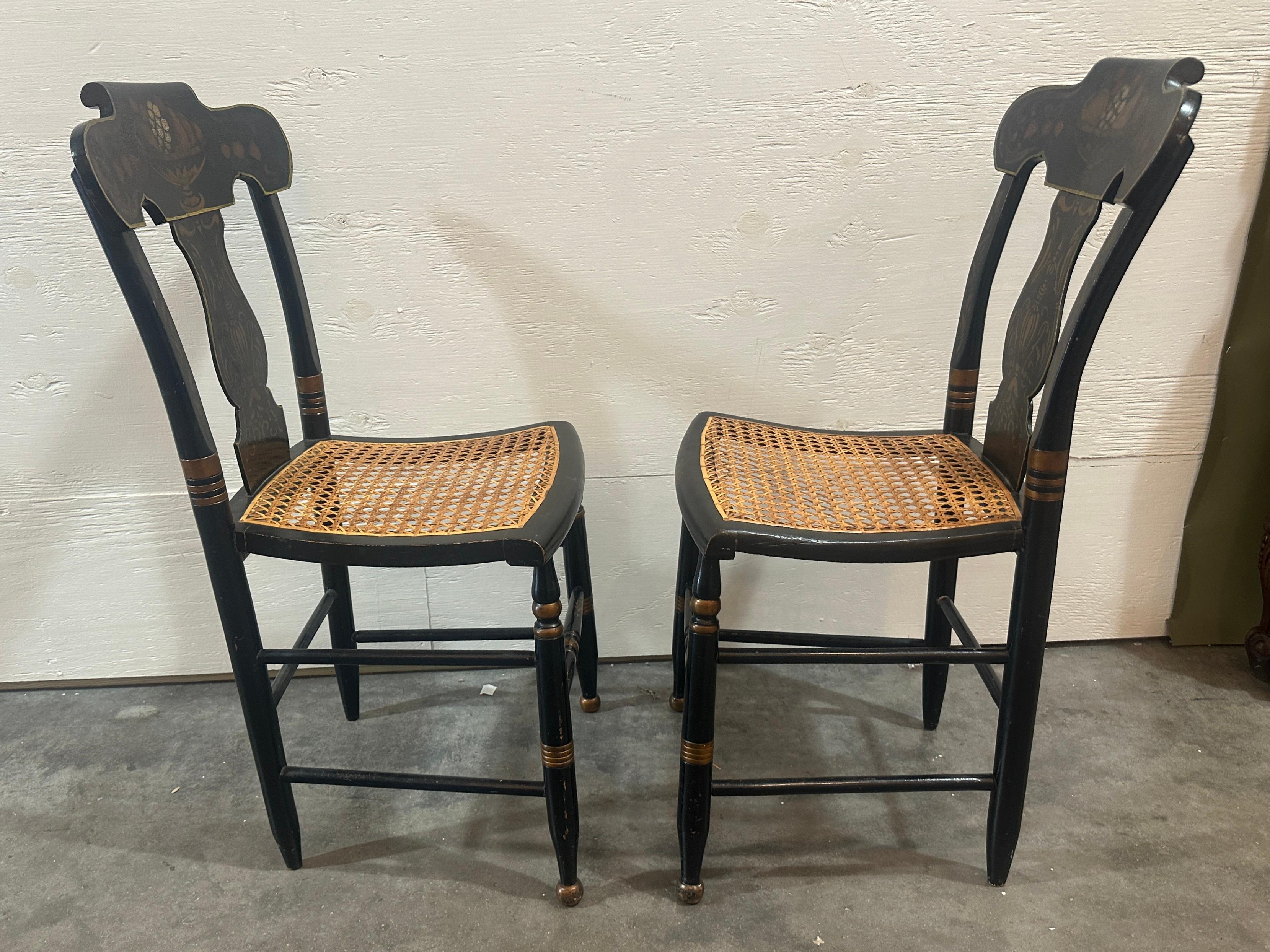American 18thc Pair of Stenciled pair of Cane Seat Charis For Sale