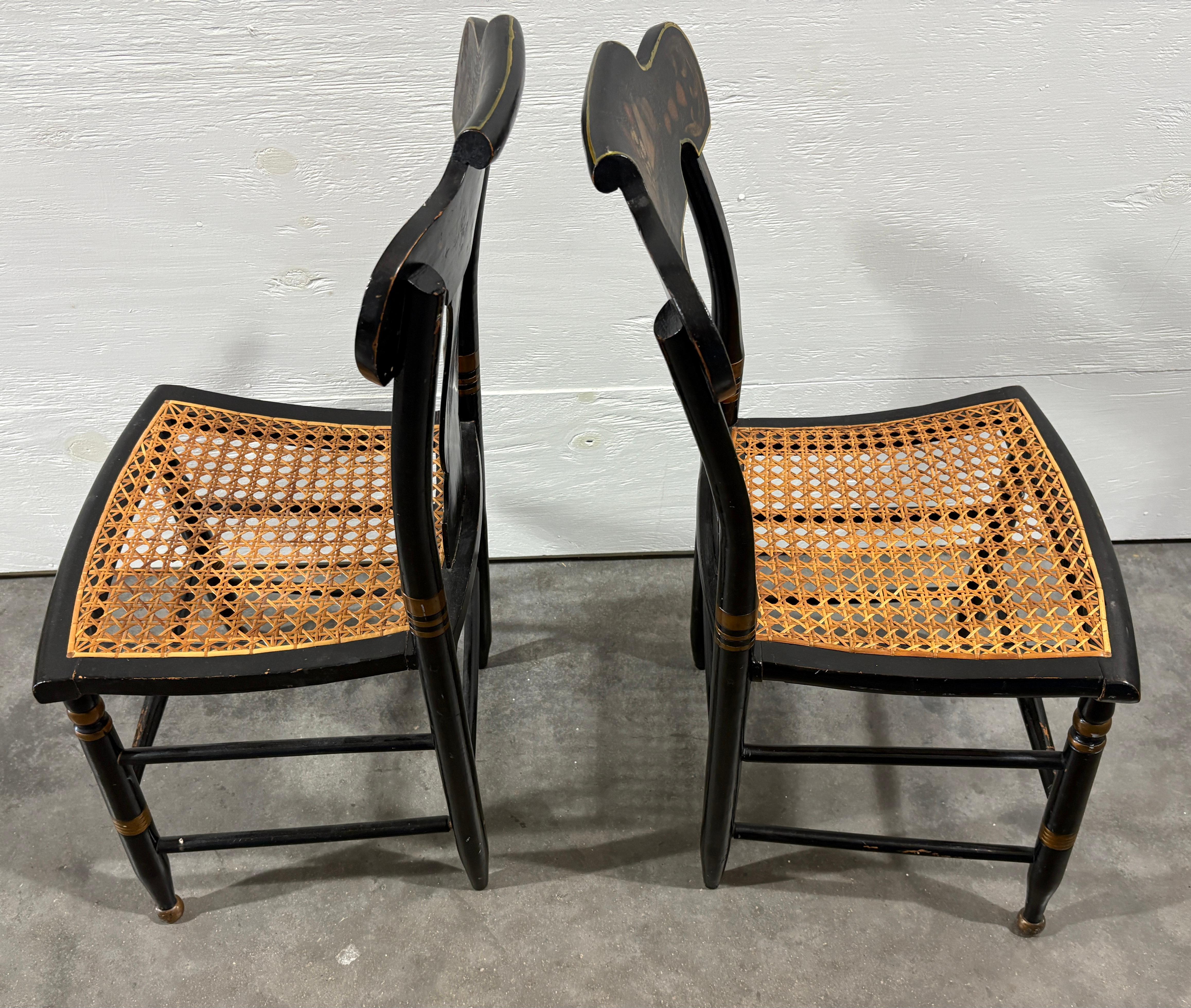 19th Century 18thc Pair of Stenciled pair of Cane Seat Charis For Sale