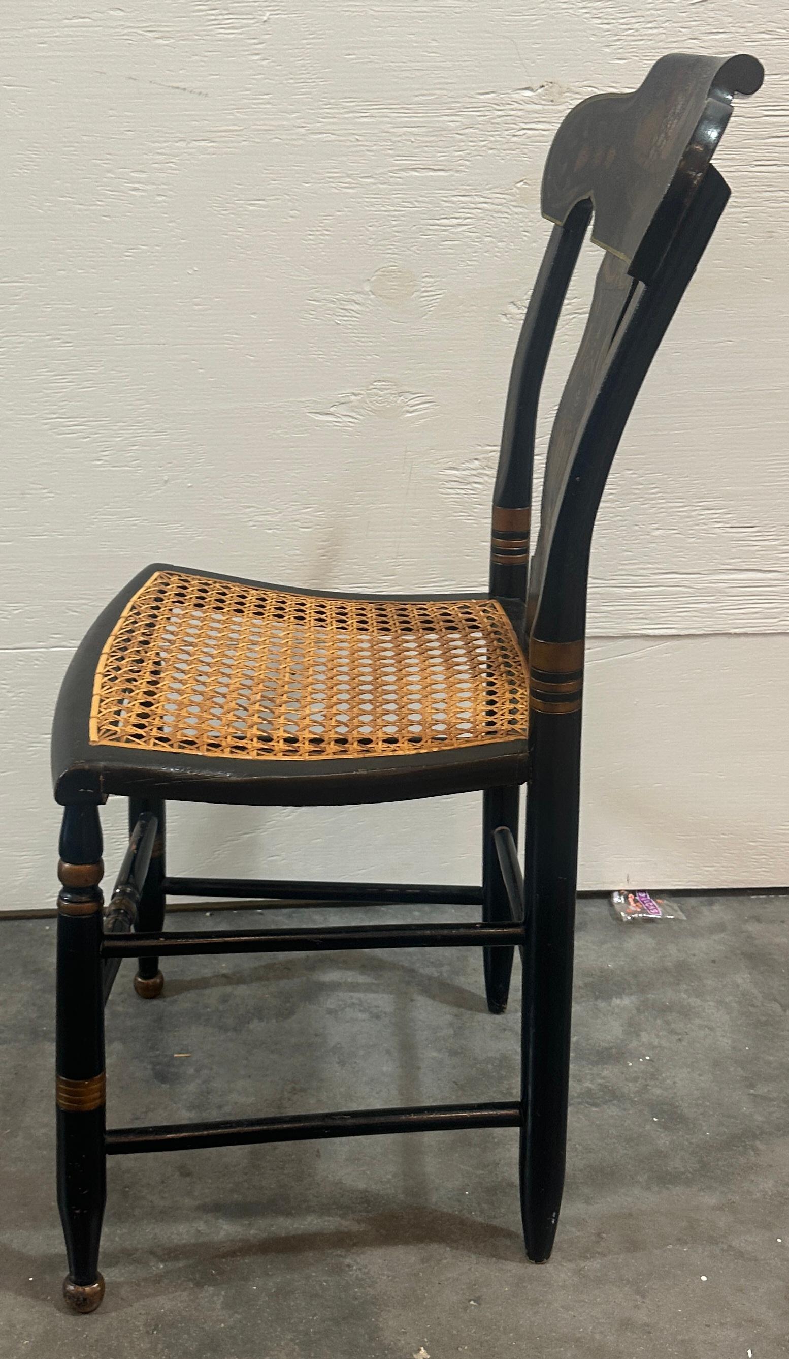 Wood 18thc Pair of Stenciled pair of Cane Seat Charis For Sale