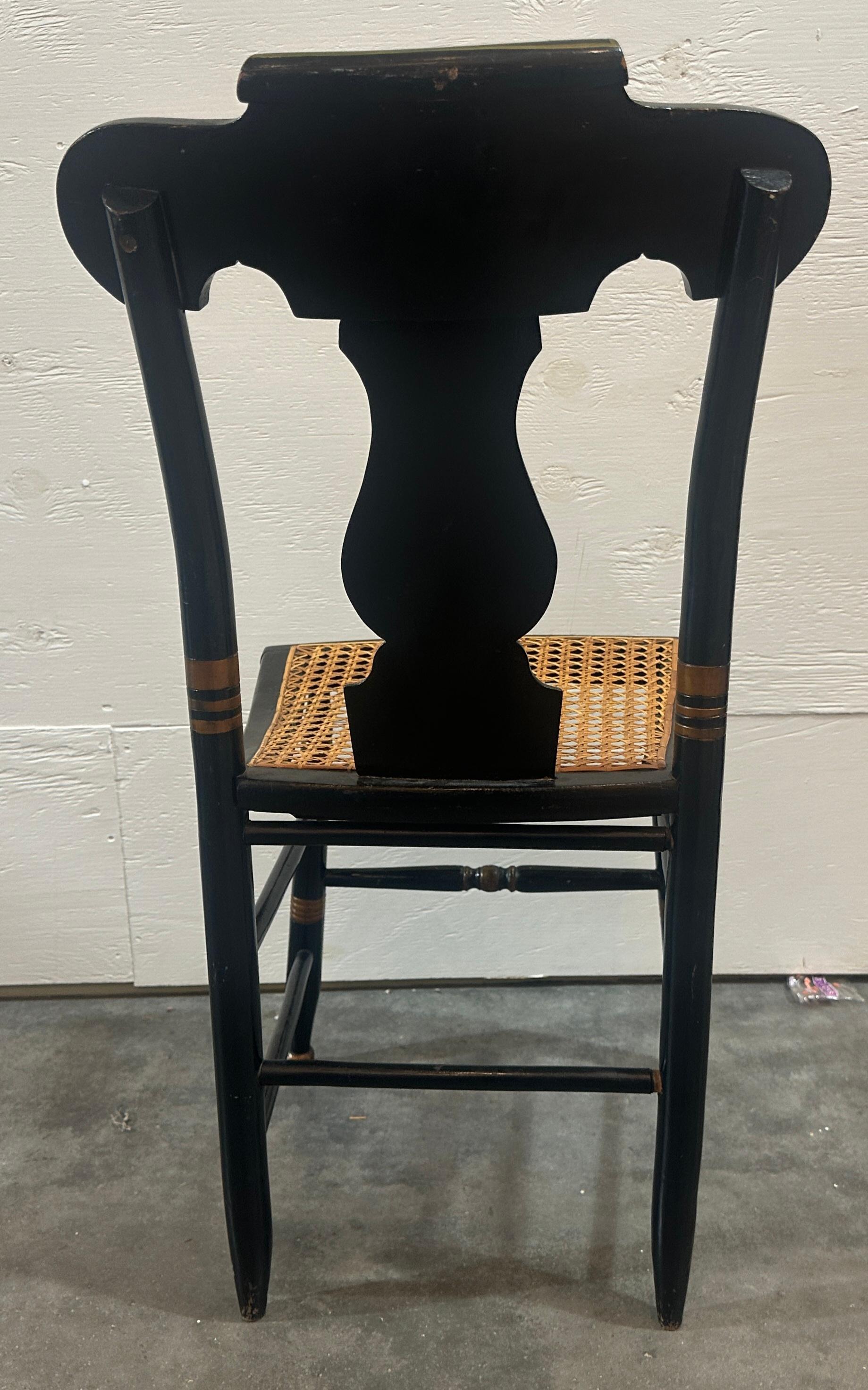 18thc Pair of Stenciled pair of Cane Seat Charis For Sale 1