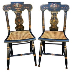 18thc Pair of Stenciled pair of Cane Seat Chairs