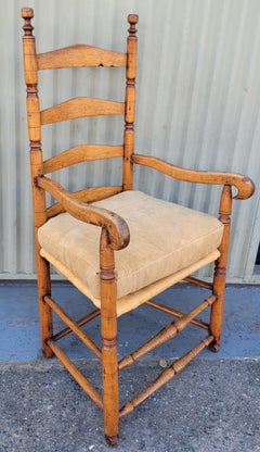 18Thc Pine Ladder Back Chair W/ Leather Seat Cushion