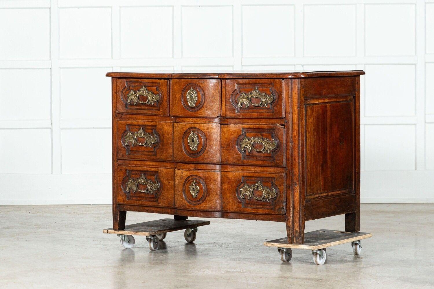 18th Century and Earlier 18thC Provincial Louis XV Fruitwood Serpentine Commode For Sale