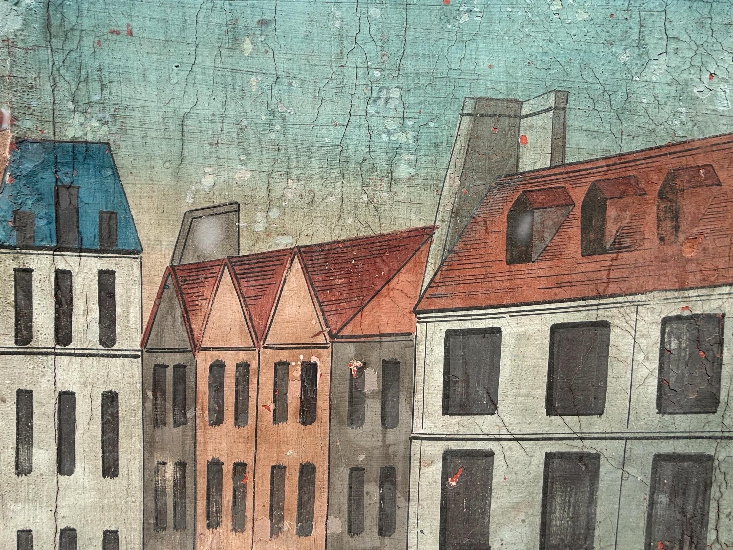 Hand-Painted 18thC School of Brueghel French Four Panel Folding Screen For Sale