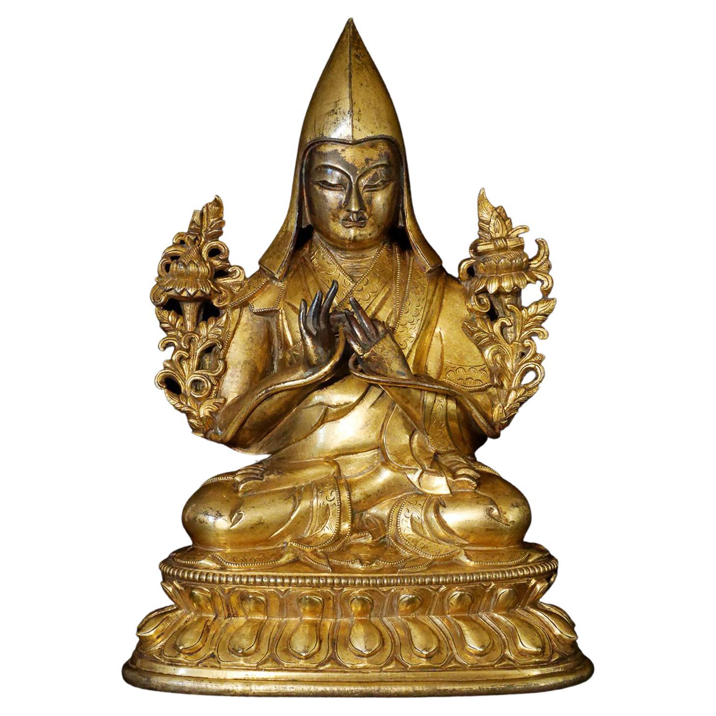 Tsong Ka Pa en bronze tibétain du 18ème siècle, ce qu'il y a de meilleur de ce type - 9763