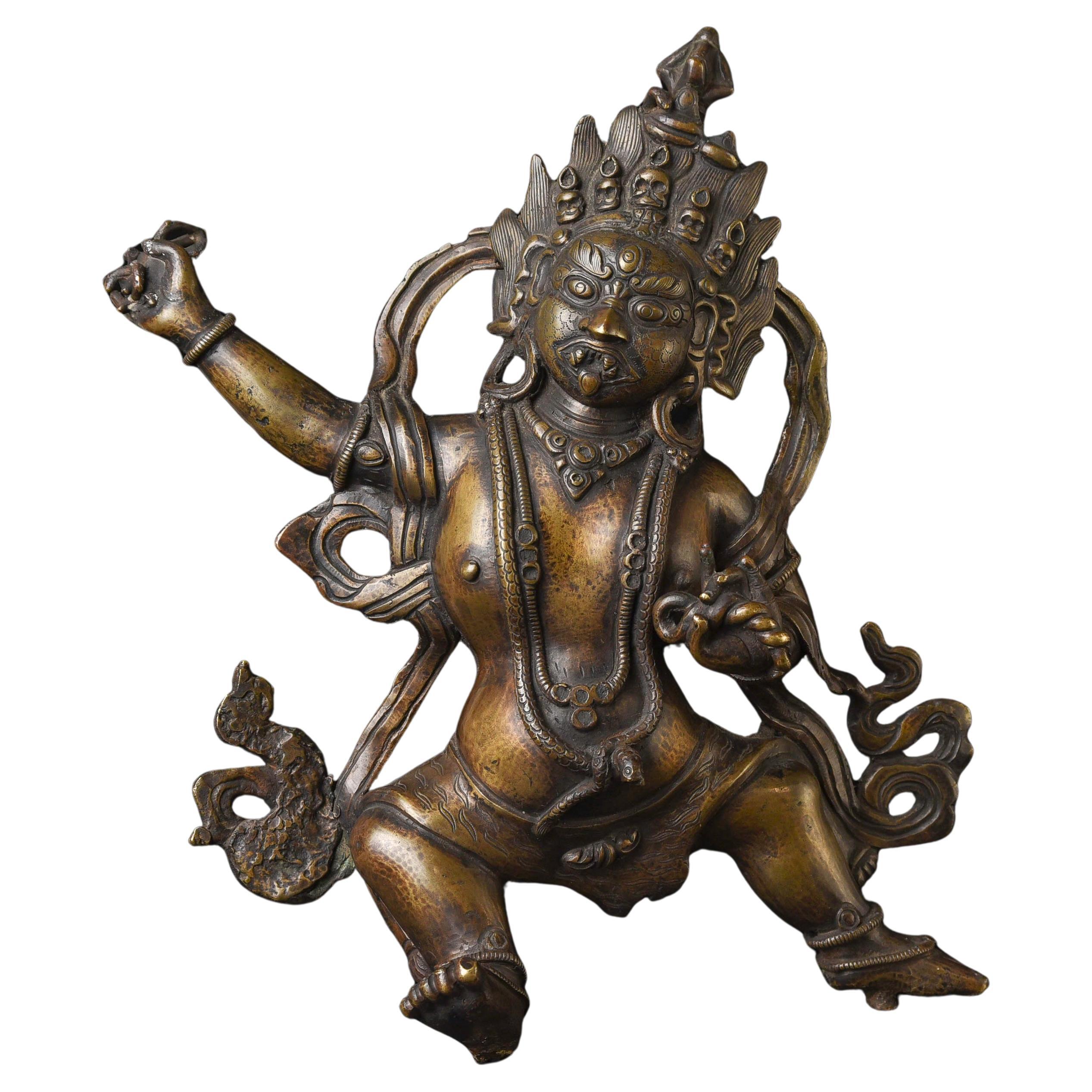 18thC Tibetan Protective Deity in Cast Bronze, Very Fine and Large Example