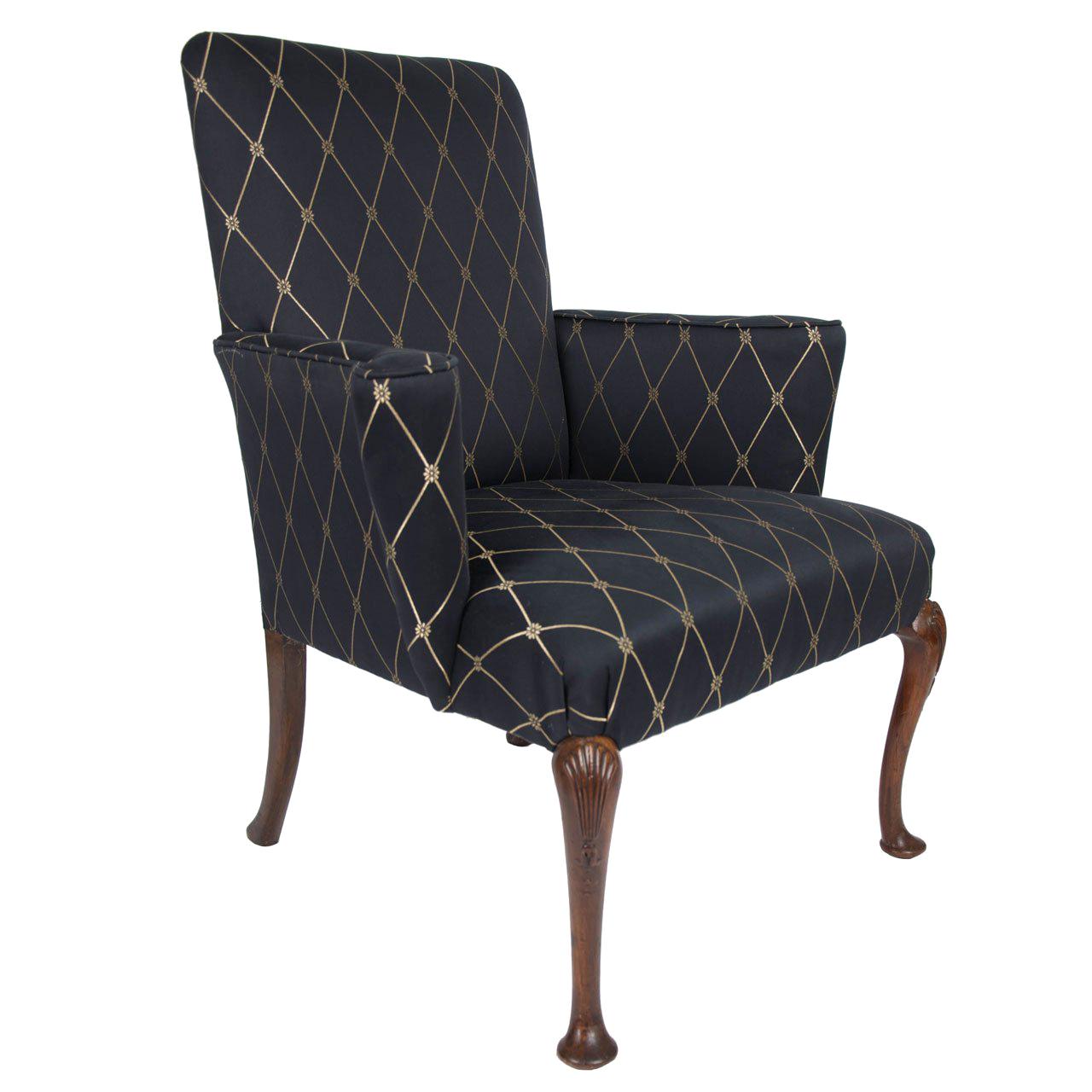 18thC Walnut period Wing Armchair reupholstered, English George 1st Ca 1720