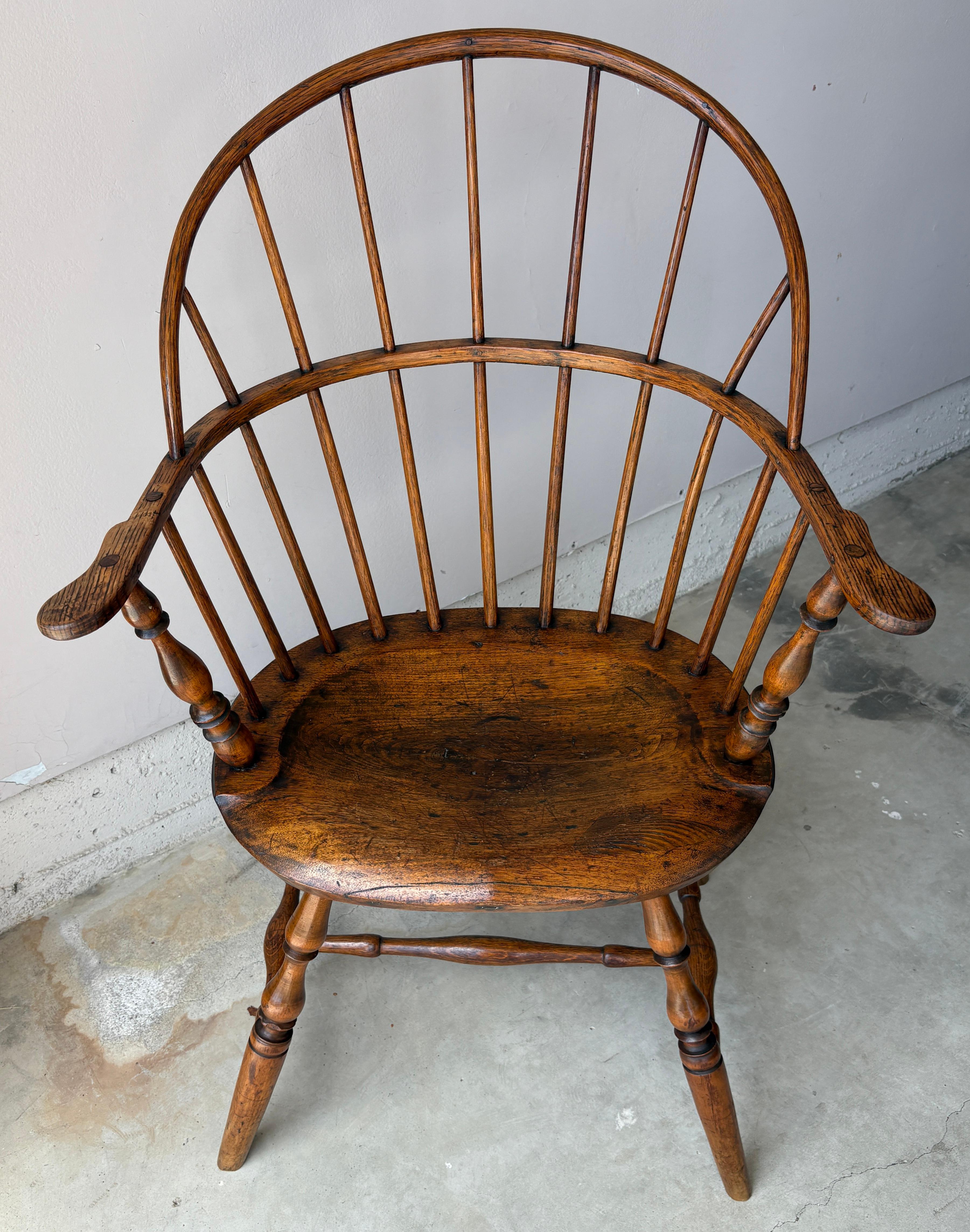 Adirondack 18thc Windsor  Bow Back Extended  Arm Chair For Sale