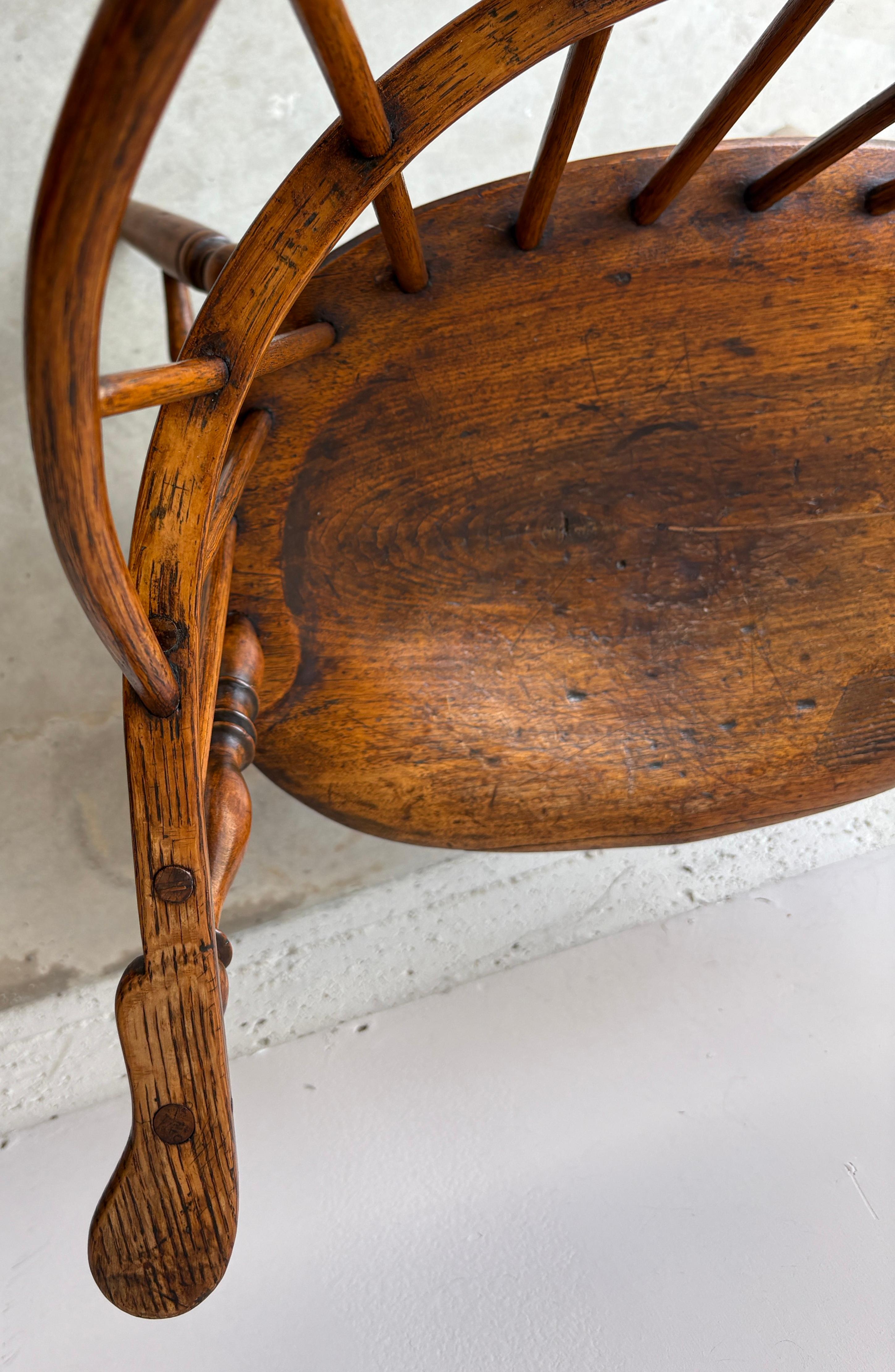 Hand-Crafted 18thc Windsor  Bow Back Extended  Arm Chair For Sale