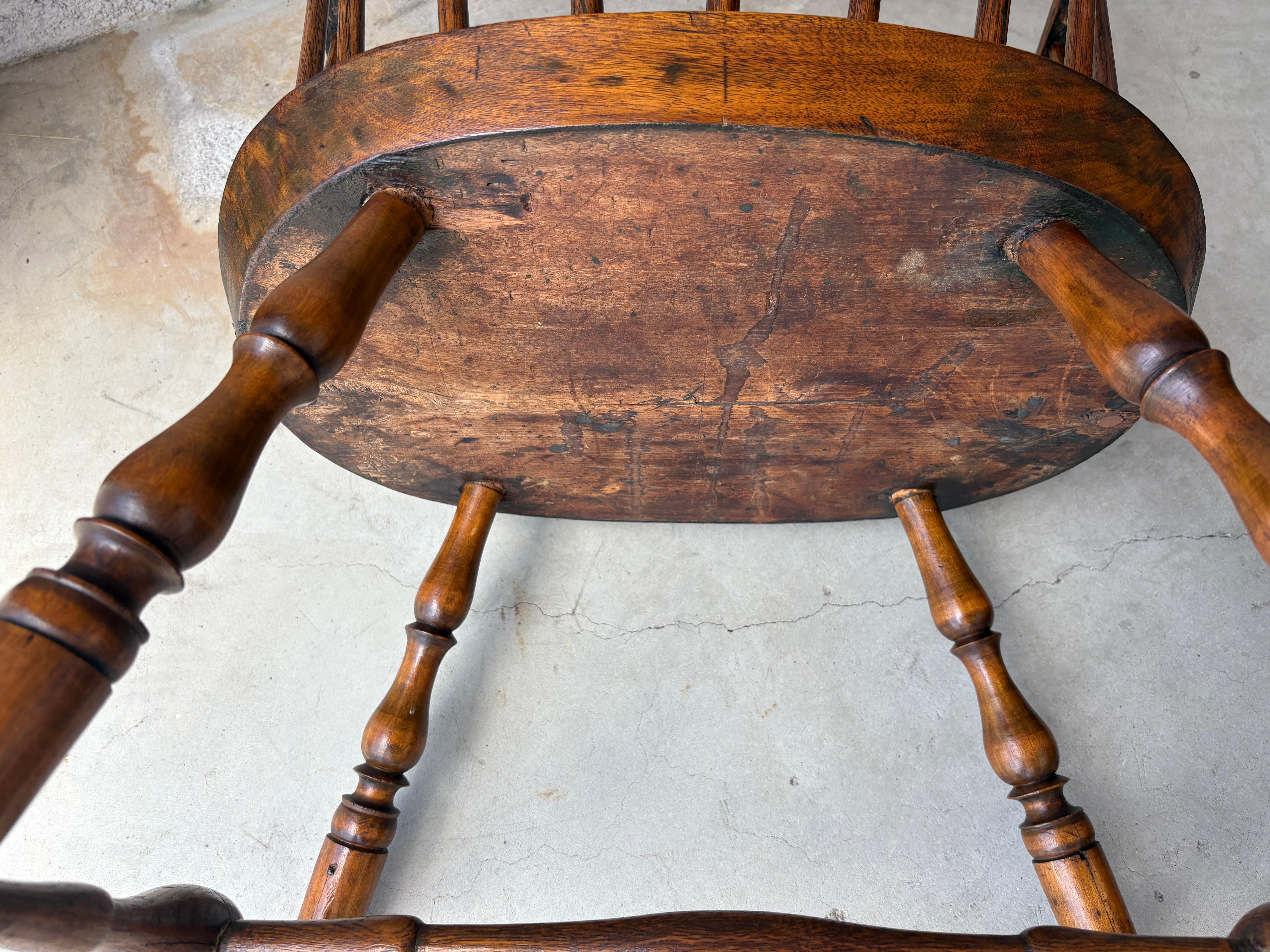 Wood 18thc Windsor  Bow Back Extended  Arm Chair For Sale