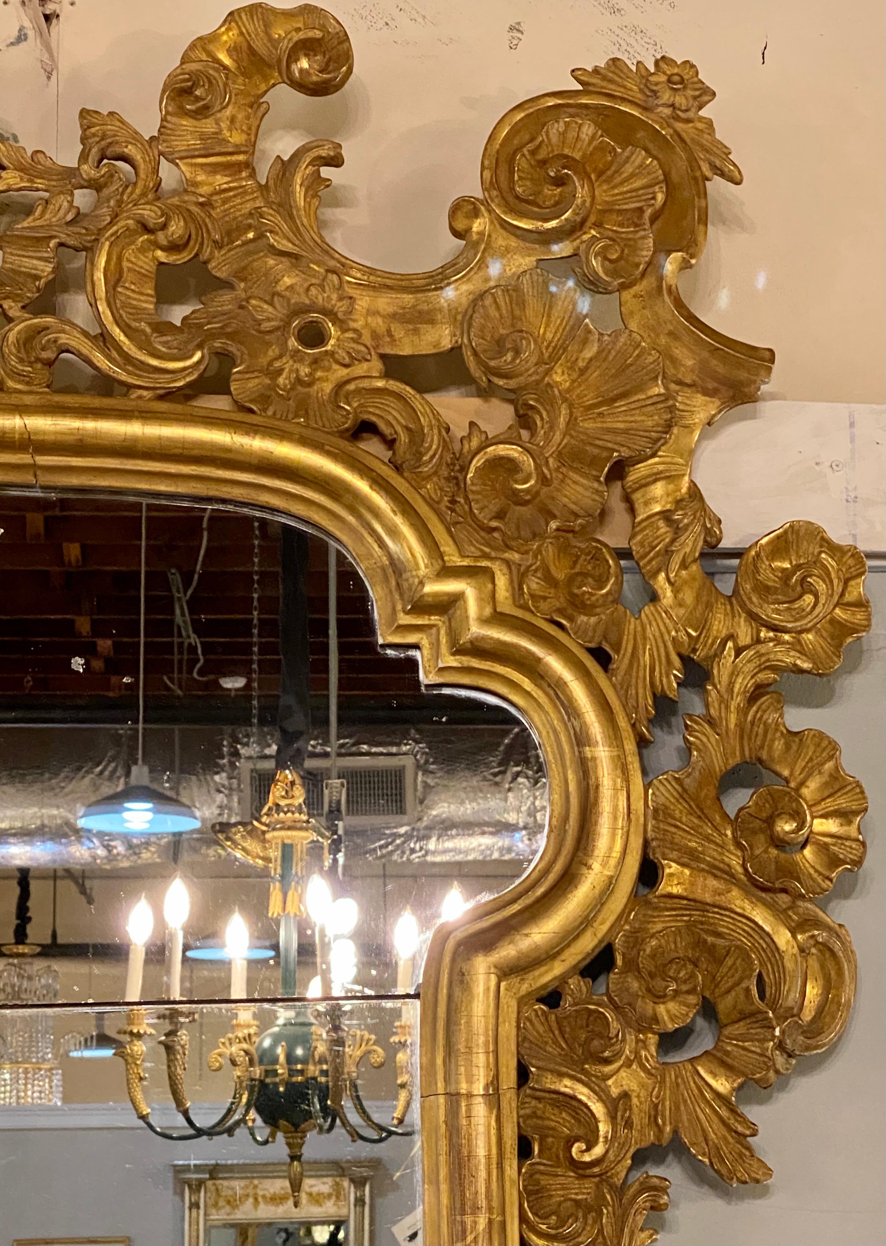 Rococo 18th Century-Early 19th Century Giltwood Mirror, over the Mantle Wall or Console