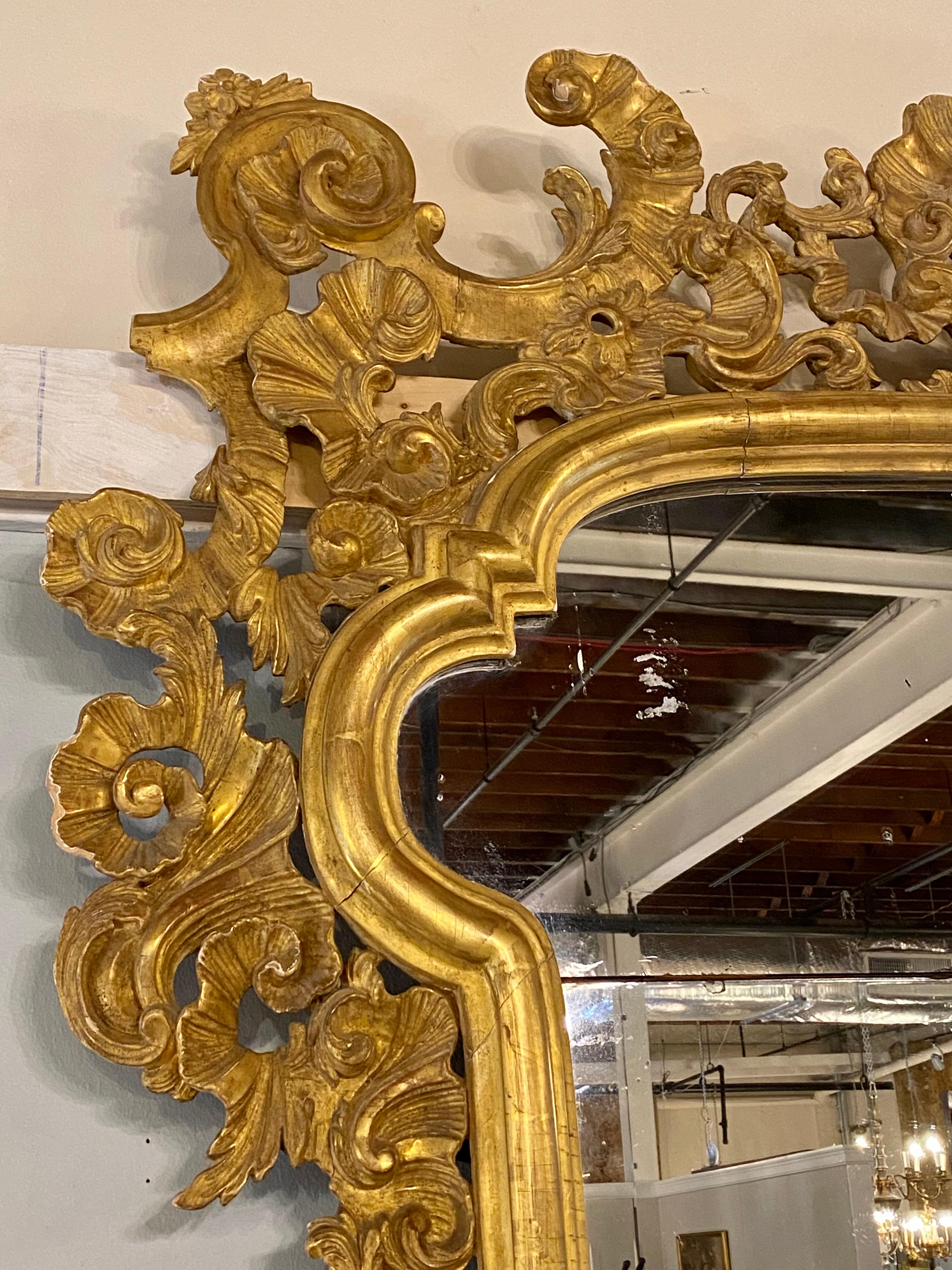 Mid-19th Century 18th Century-Early 19th Century Giltwood Mirror, over the Mantle Wall or Console