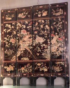 18th Century Black Lacquered Coromandel Chinese 4-Leaf Screen