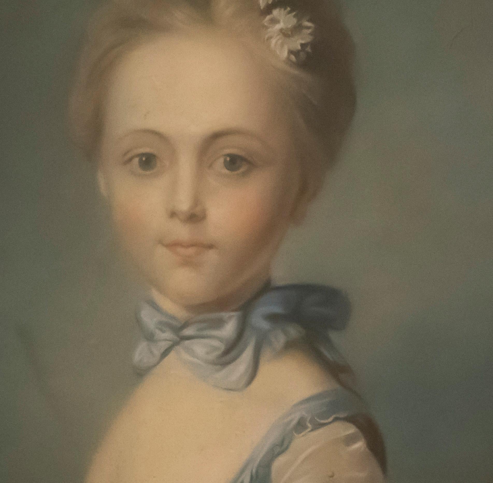 Baroque 19th French Blue Pastel Portrait  After Perronneau   
