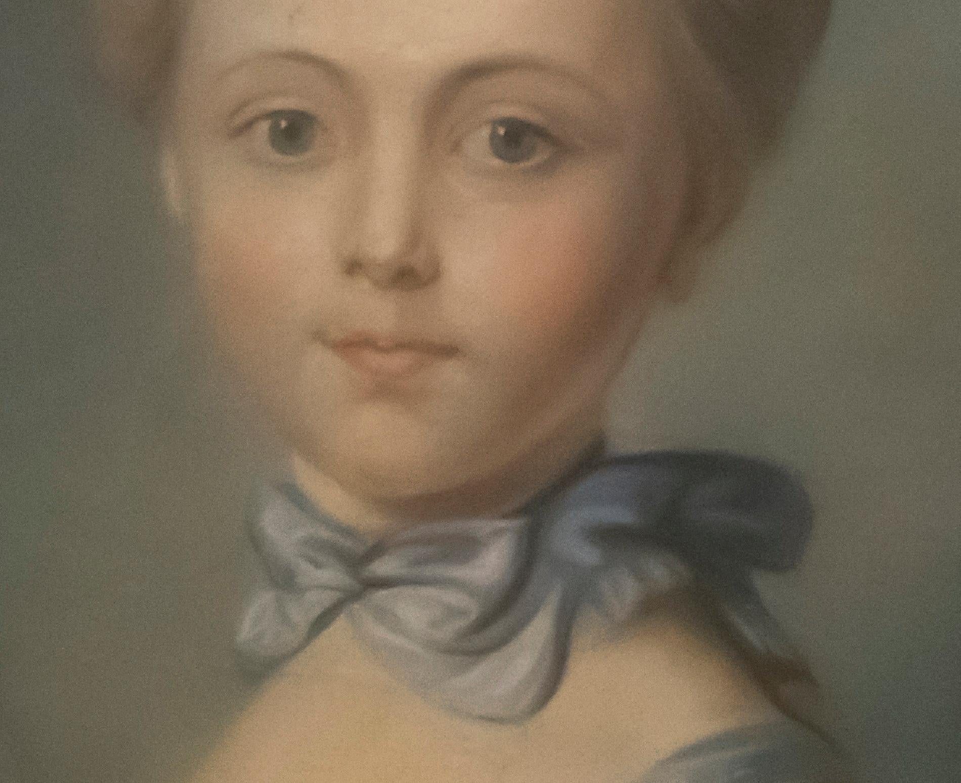 19th Century 19th French Blue Pastel Portrait  After Perronneau   
