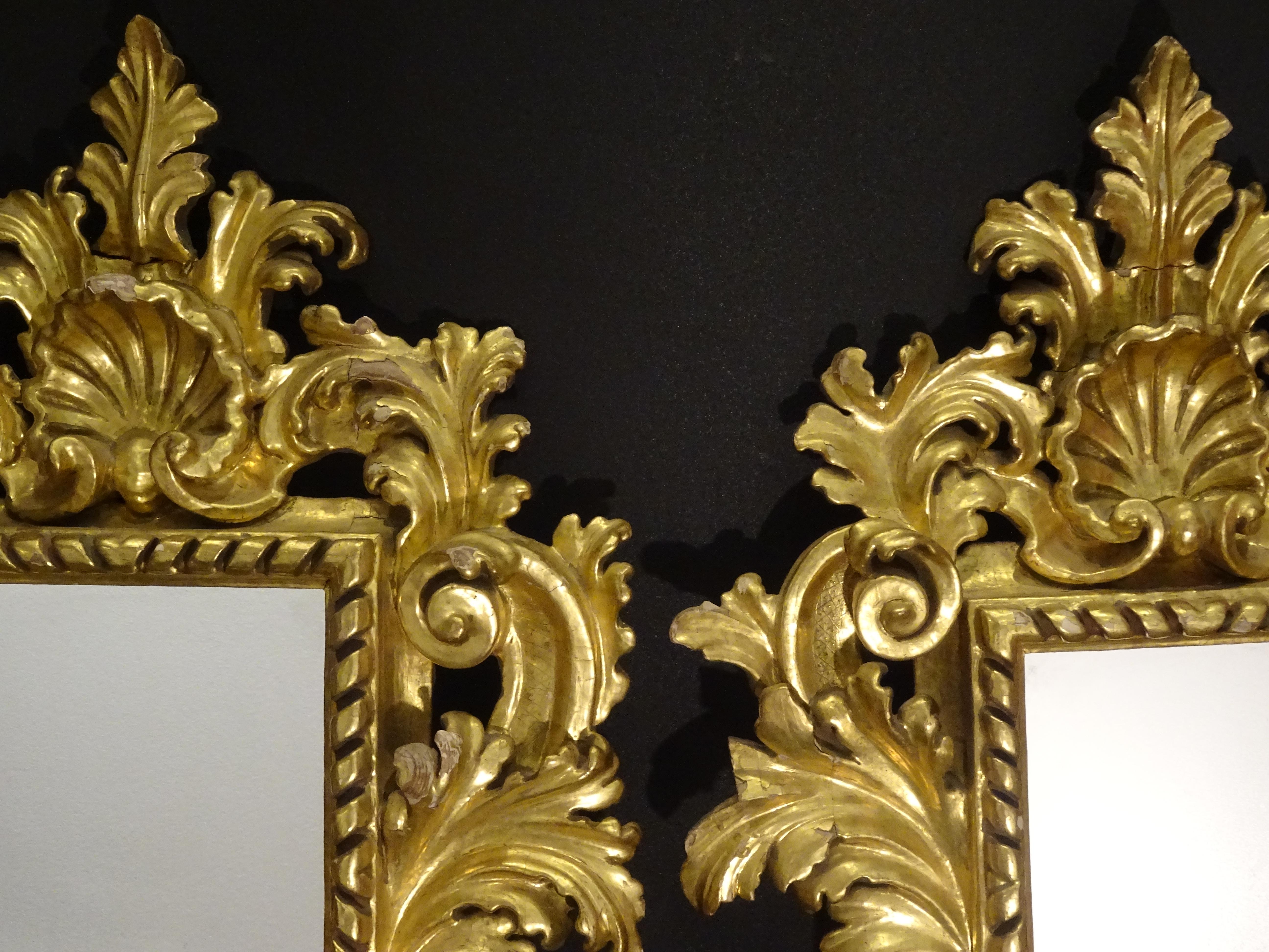 18th French Mirrors Carved and 24-Karat Gilded Couple of Baroque Mirrors 5