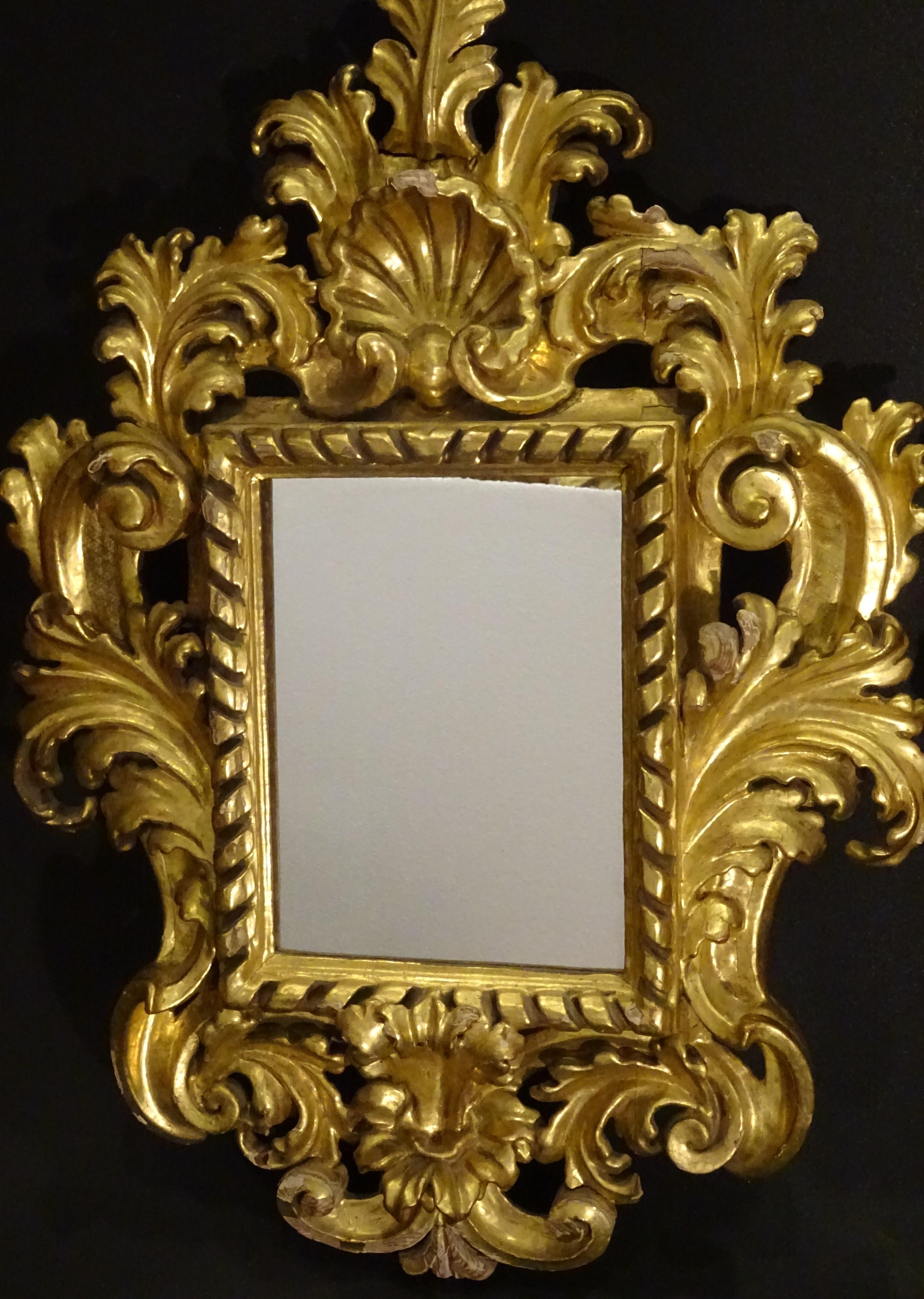 18th French Mirrors Carved and 24-Karat Gilded Couple of Baroque Mirrors 6