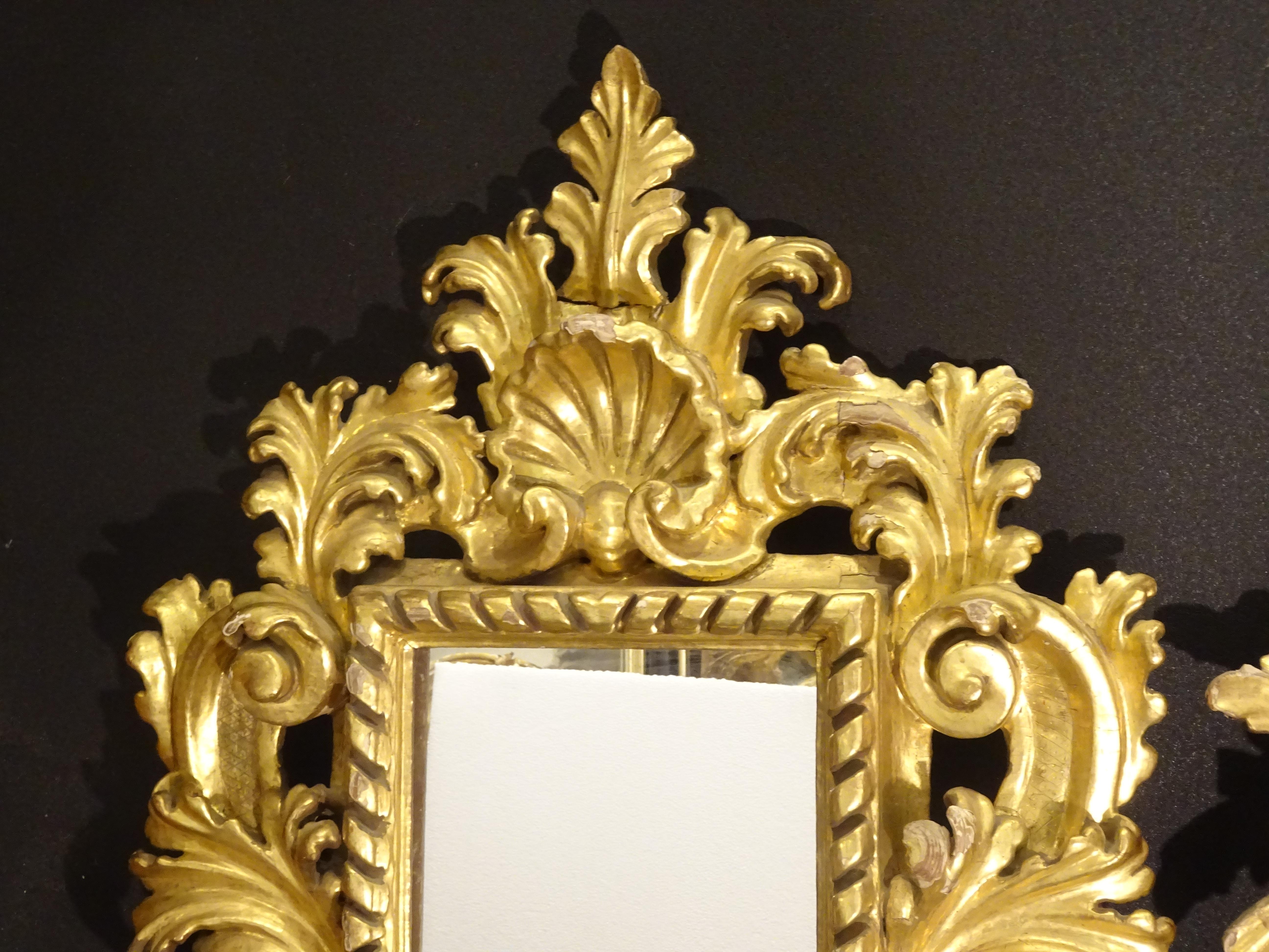 18th French Mirrors Carved and 24-Karat Gilded Couple of Baroque Mirrors 9