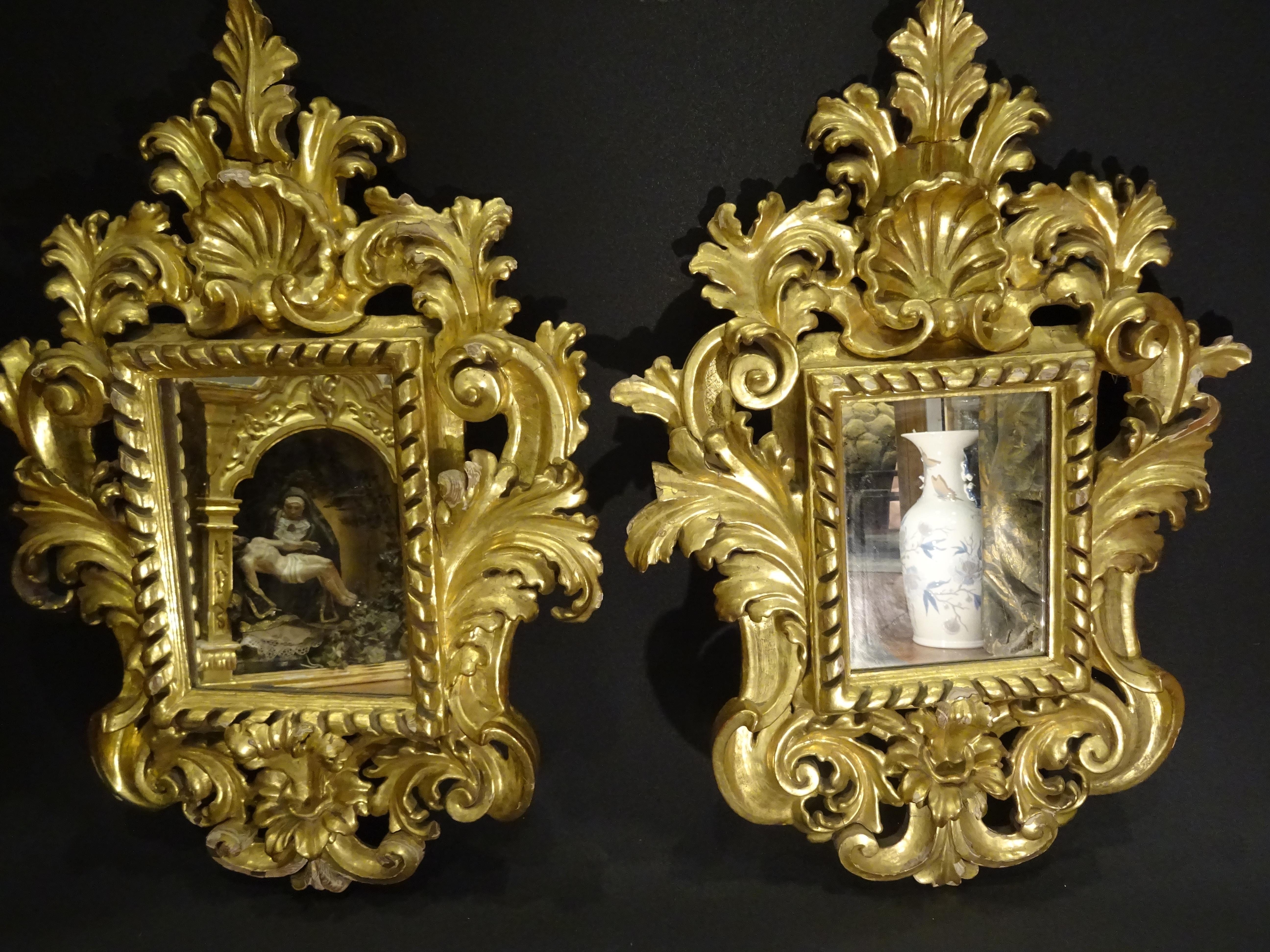 18th French Mirrors Carved and 24-Karat Gilded Couple of Baroque Mirrors 10