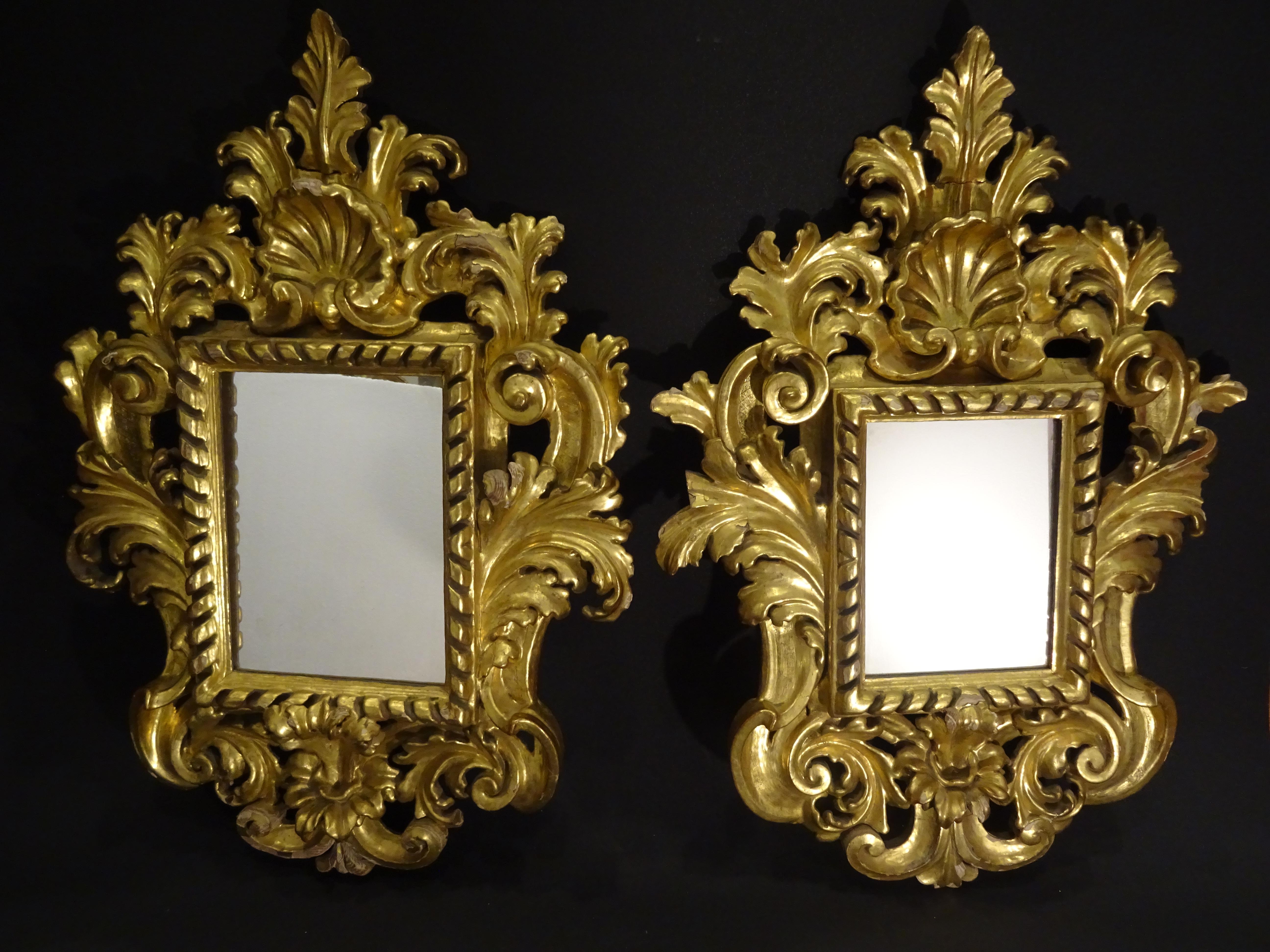 18th French Mirrors Carved and 24-Karat Gilded Couple of Baroque Mirrors 14