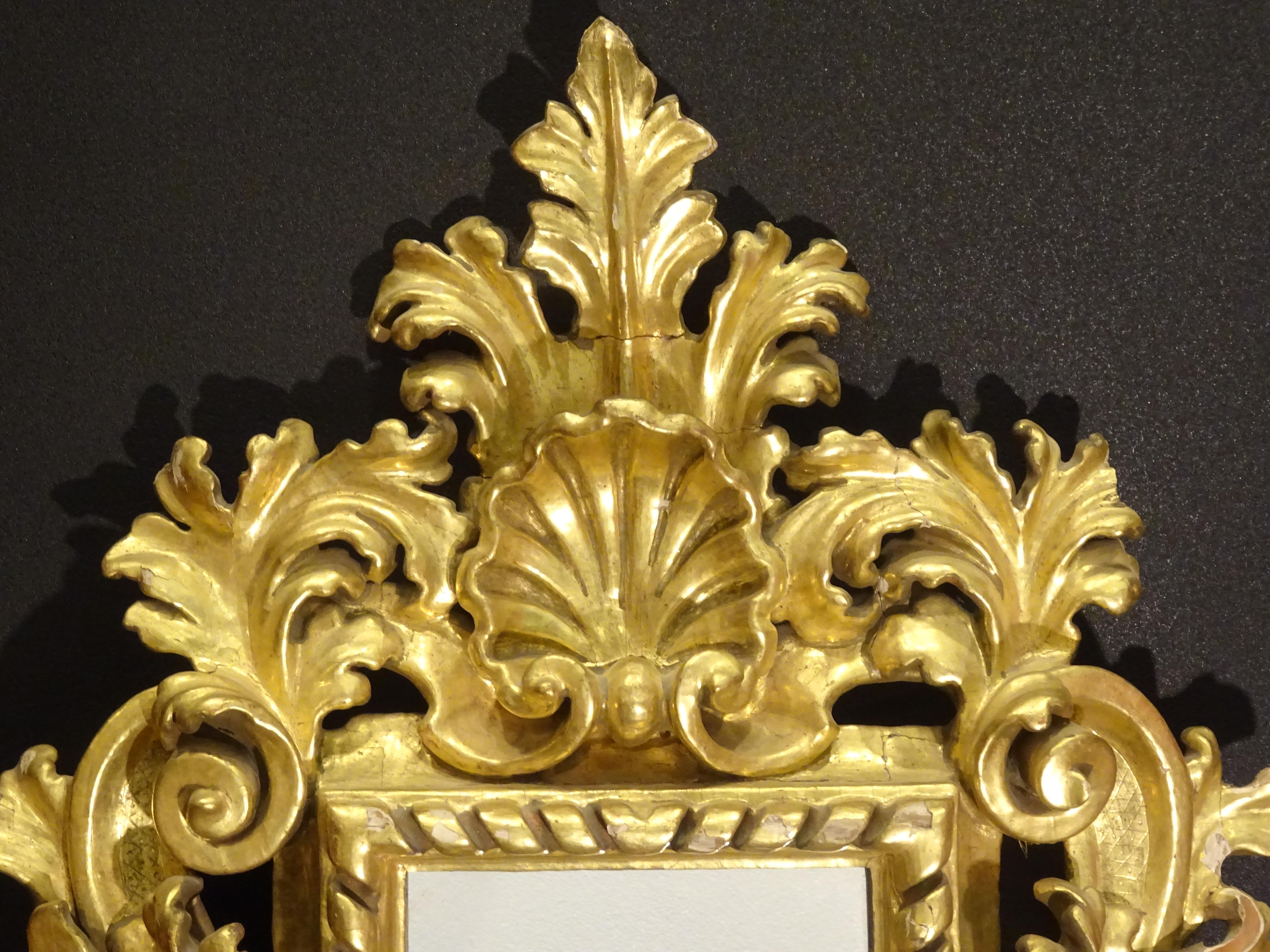 Late 18th Century 18th French Mirrors Carved and 24-Karat Gilded Couple of Baroque Mirrors