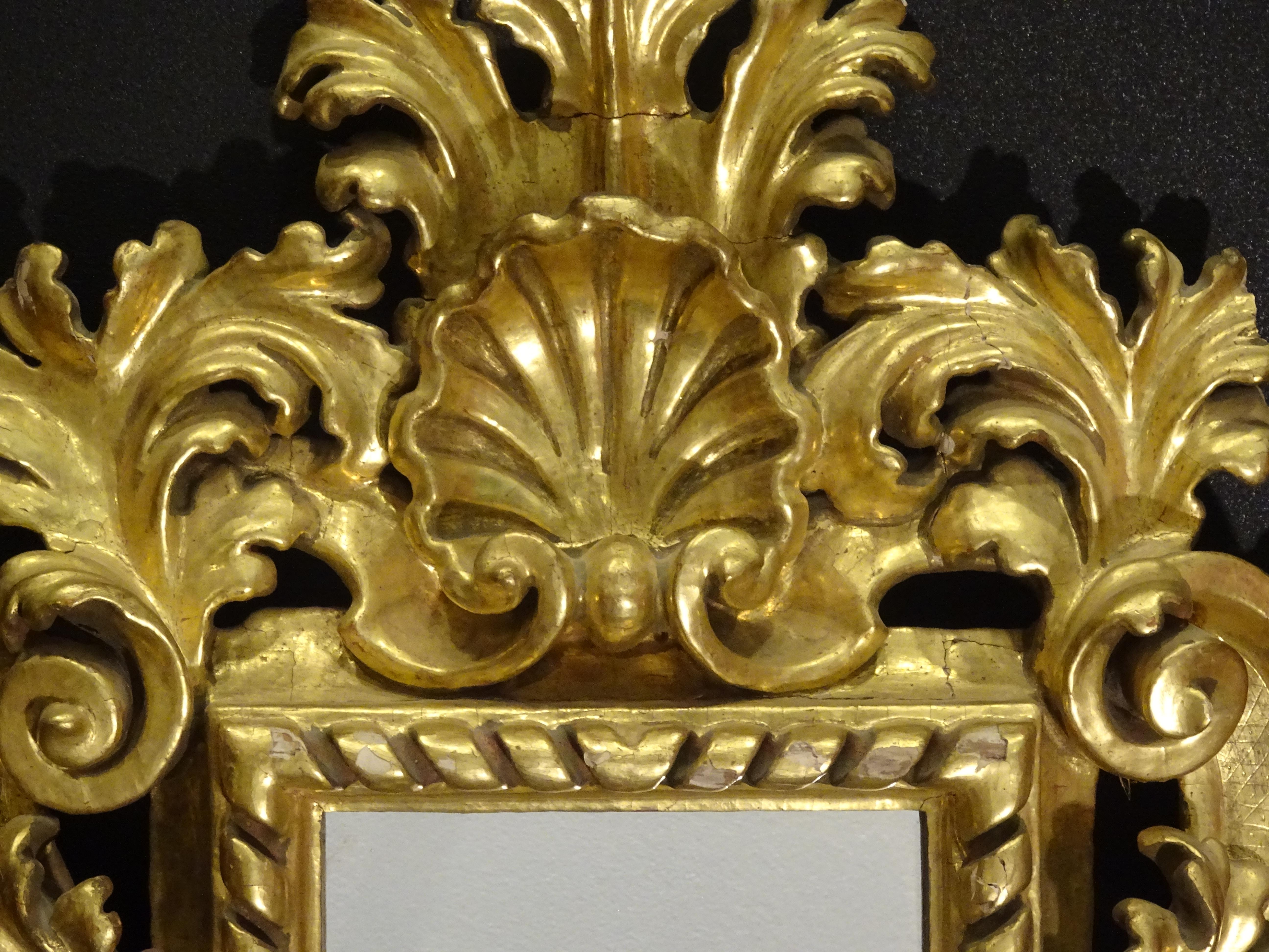 Gold 18th French Mirrors Carved and 24-Karat Gilded Couple of Baroque Mirrors