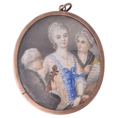 18th Century French School Miniature Painting Depicting a Musical Group