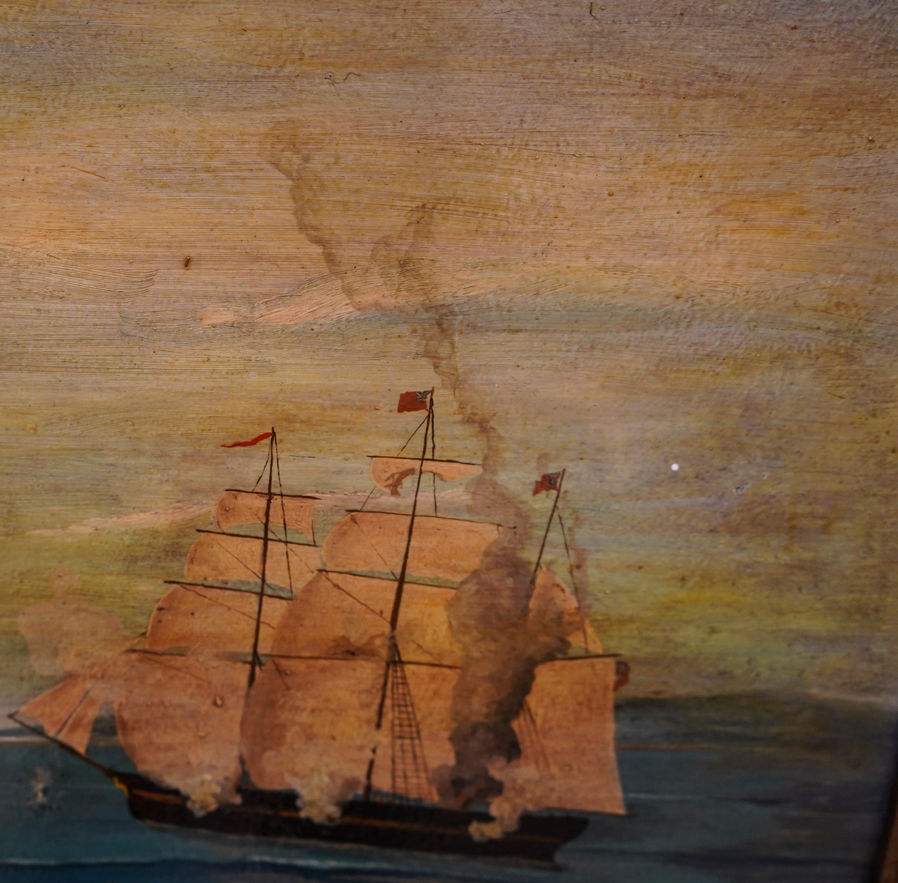 18th French Oil on Cardboard School Naval Battle Oil on Canvas For Sale 6