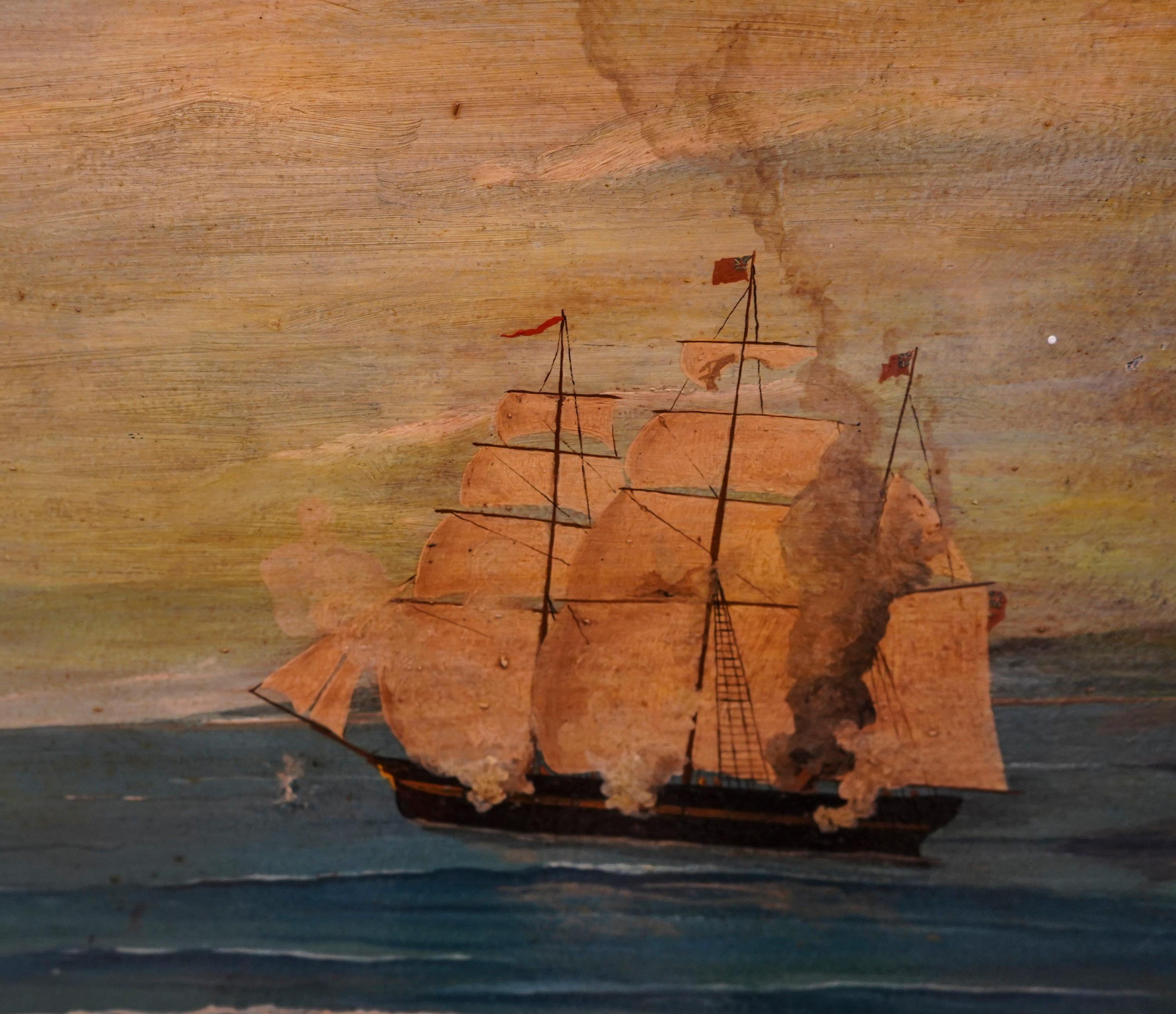 18th French Oil on Cardboard School Naval Battle Oil on Canvas In Good Condition For Sale In Valladolid, ES