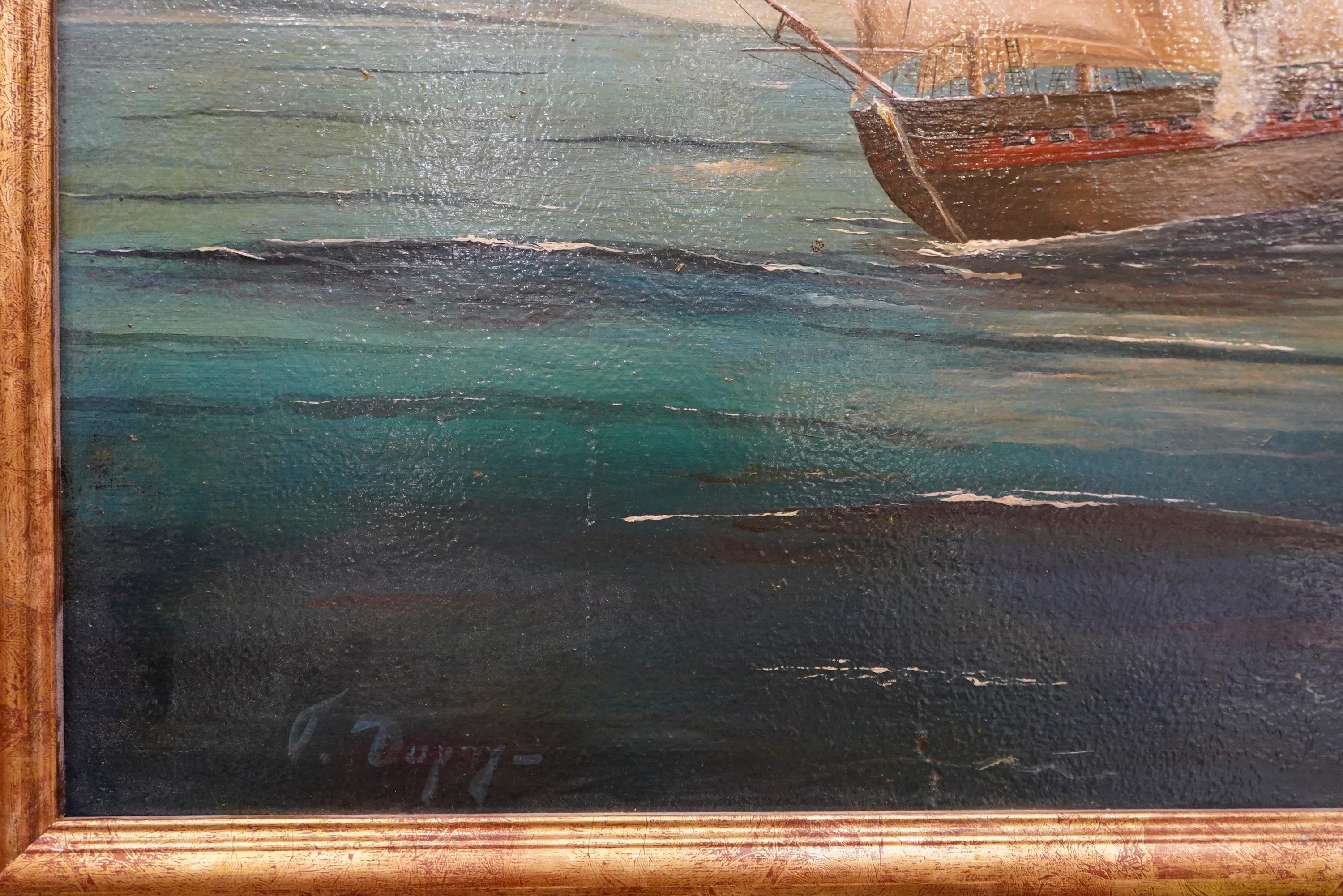 Late 18th Century 18th French Oil on Cardboard School Naval Battle Oil on Canvas For Sale
