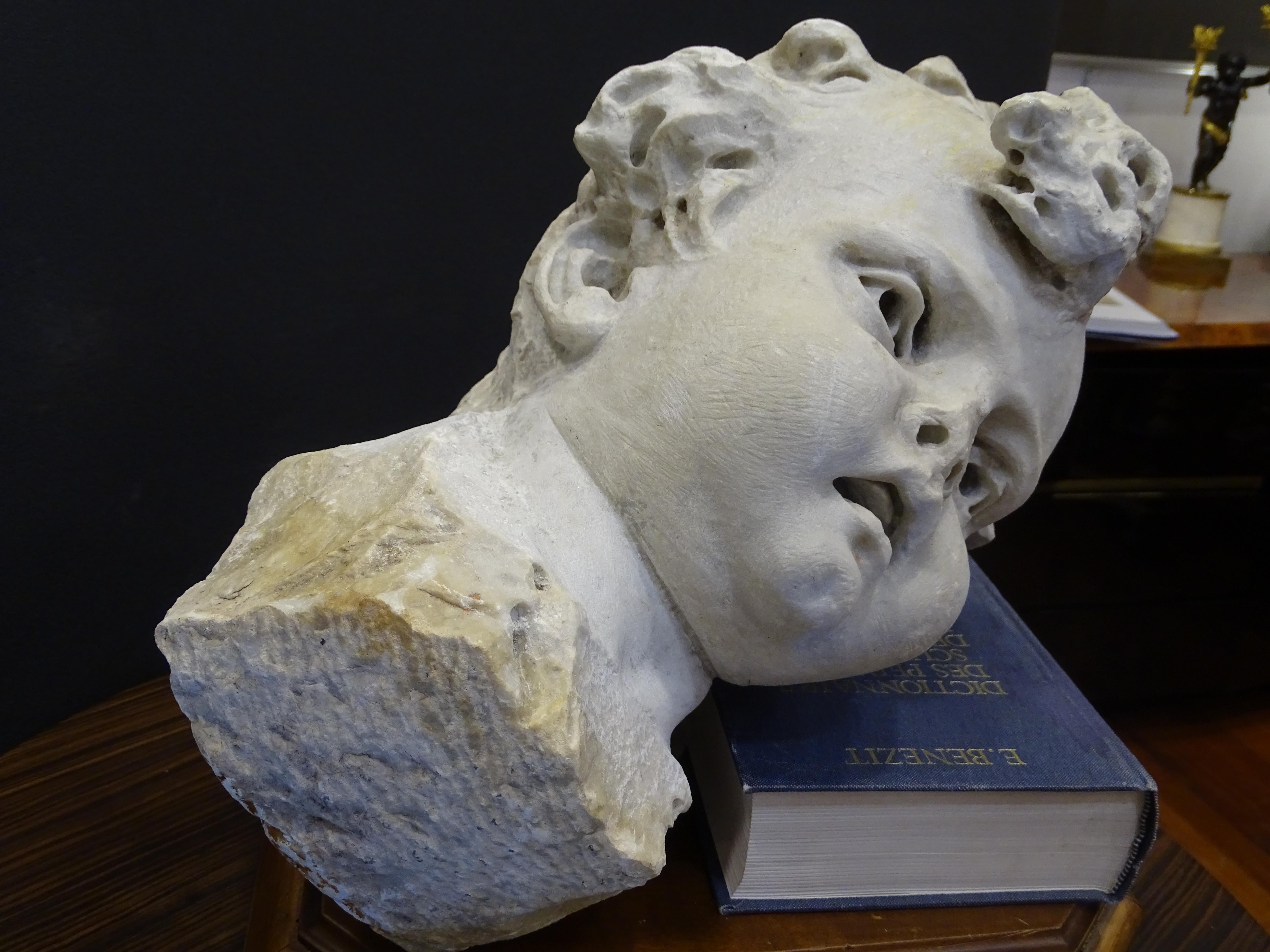 Carrara Marble 18th Century Italian Marble White Bust Sculpture of Child, Carrara For Sale