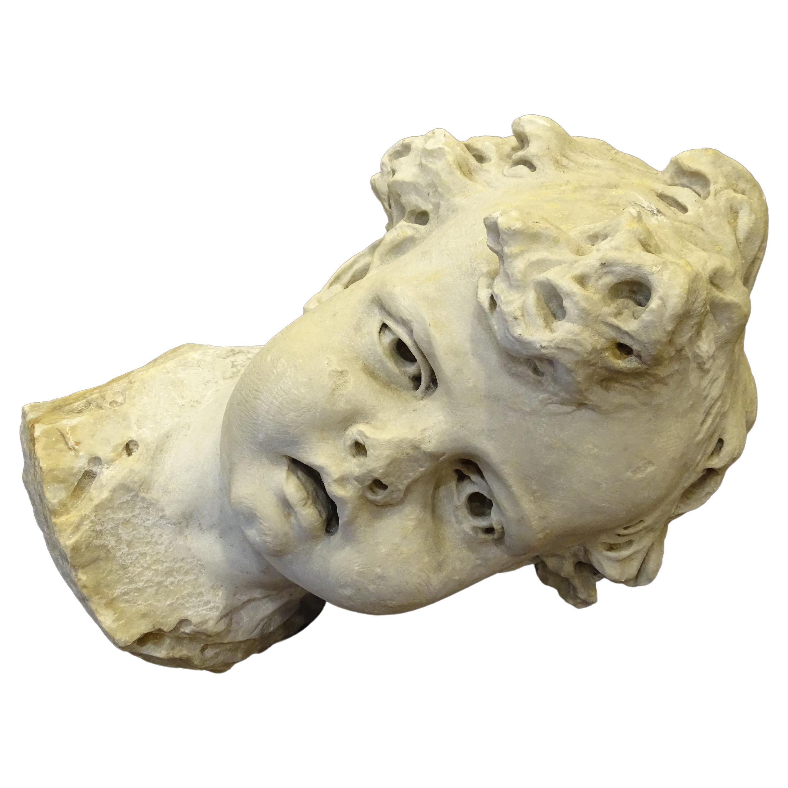 18th Century Italian Marble White Bust Sculpture of Child, Carrara