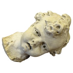Antique 18th Century Italian Marble White Bust Sculpture of Child, Carrara