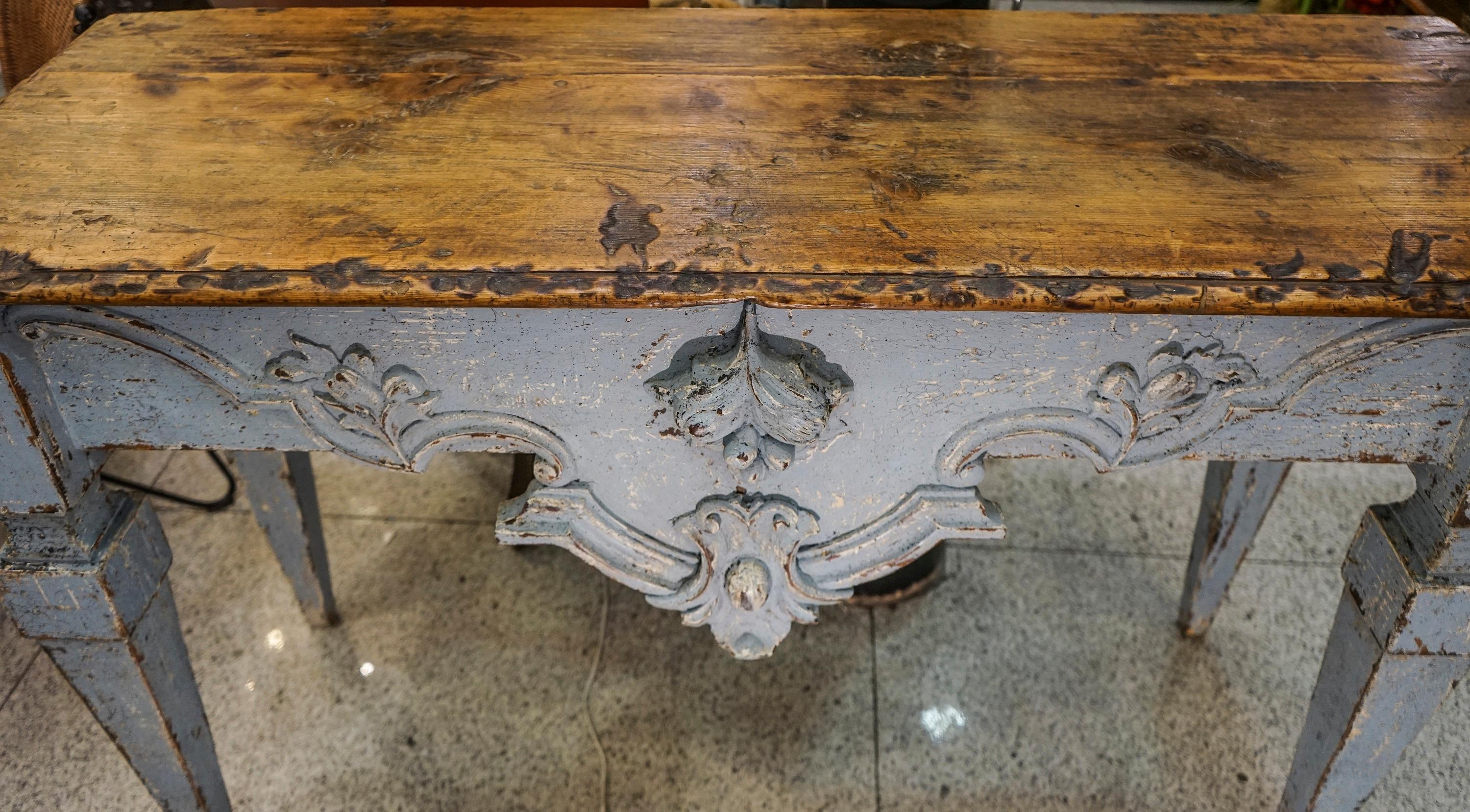 18th Century Luisxvi French Bluewood Handpainted and Carved Console Table, 1799 8