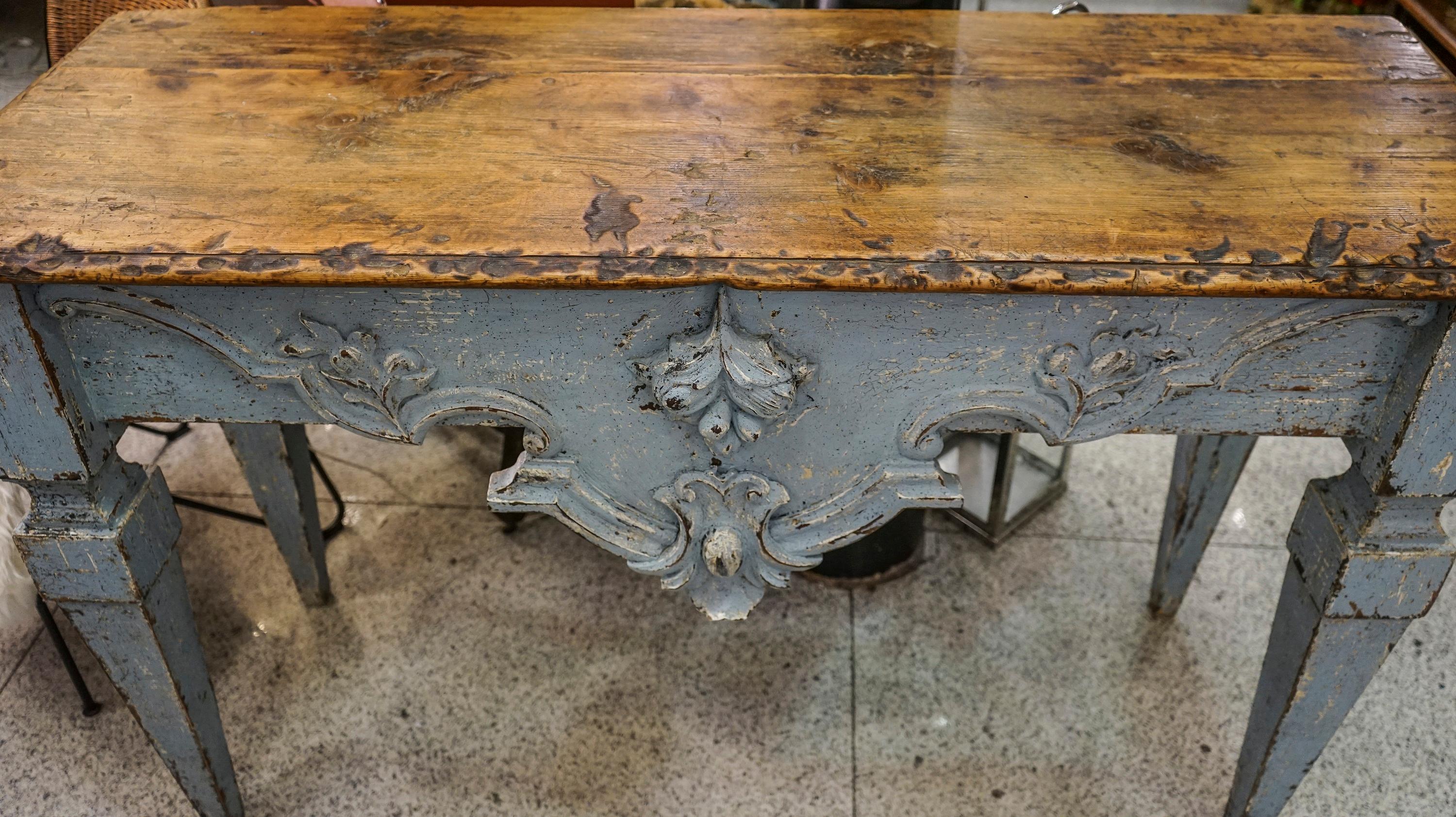Louis XVI 18th Century Luisxvi French Bluewood Handpainted and Carved Console Table, 1799