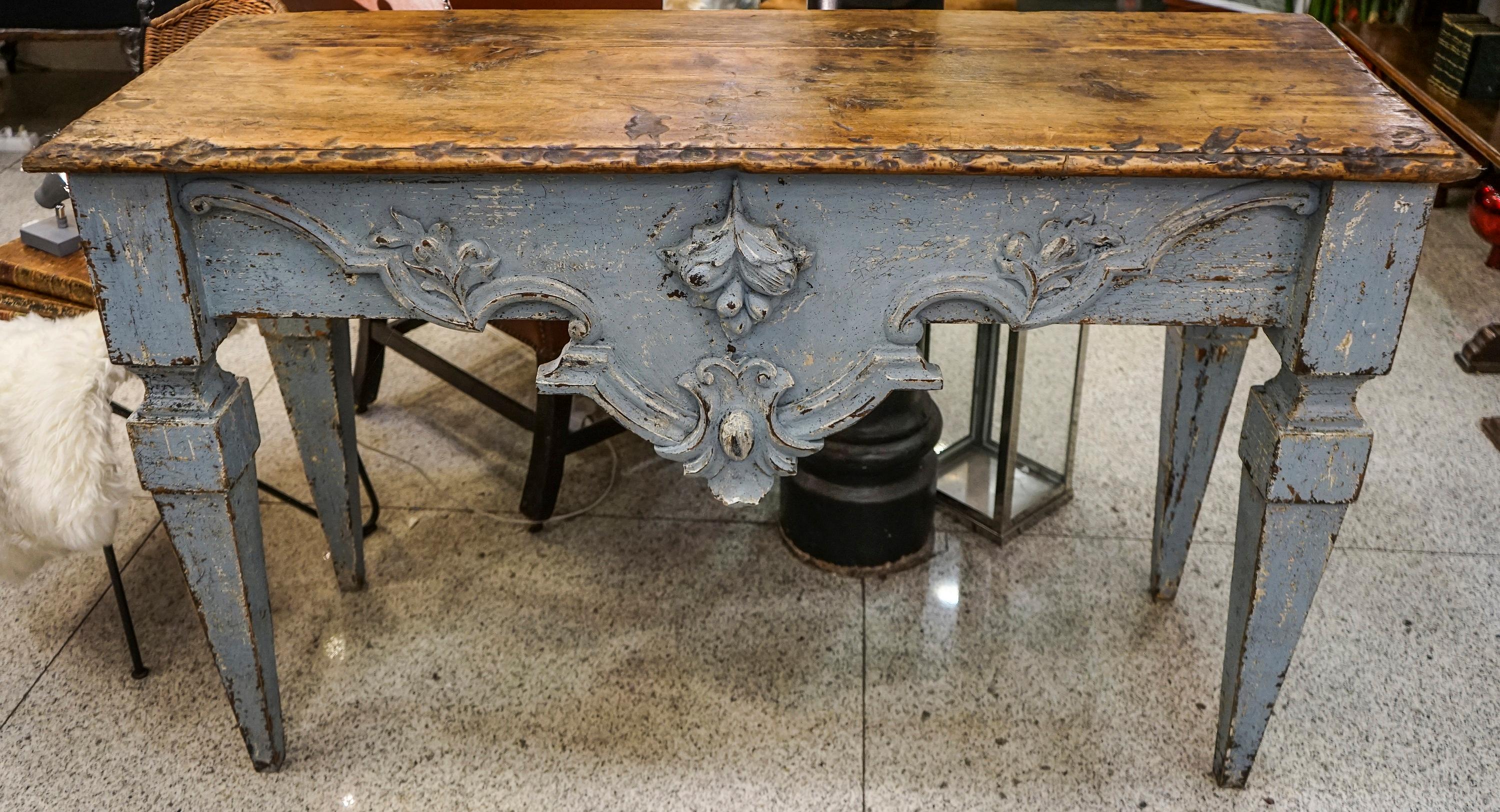 Hand-Painted 18th Century Luisxvi French Bluewood Handpainted and Carved Console Table, 1799