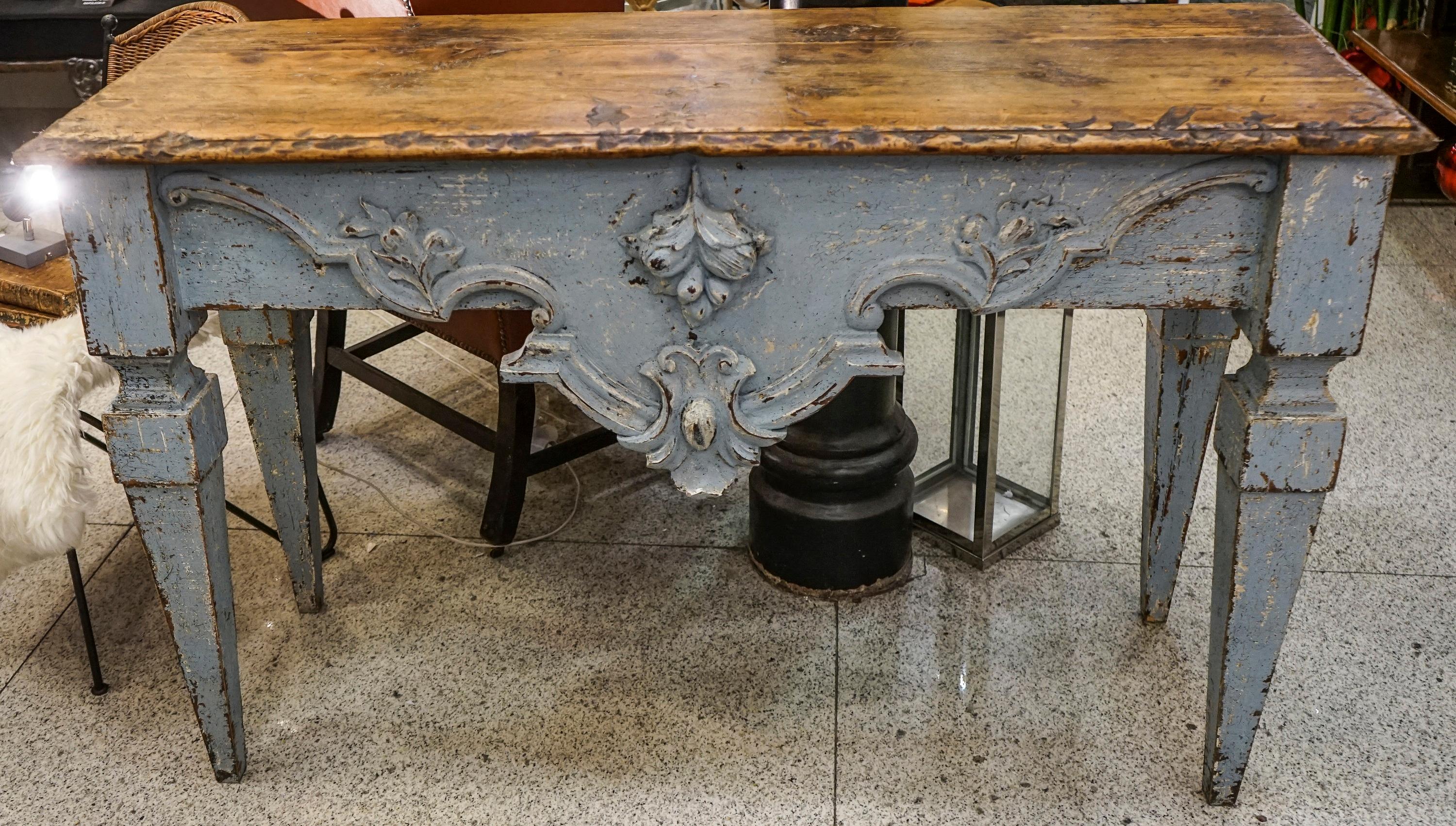 18th Century Luisxvi French Bluewood Handpainted and Carved Console Table, 1799 In Good Condition In Valladolid, ES