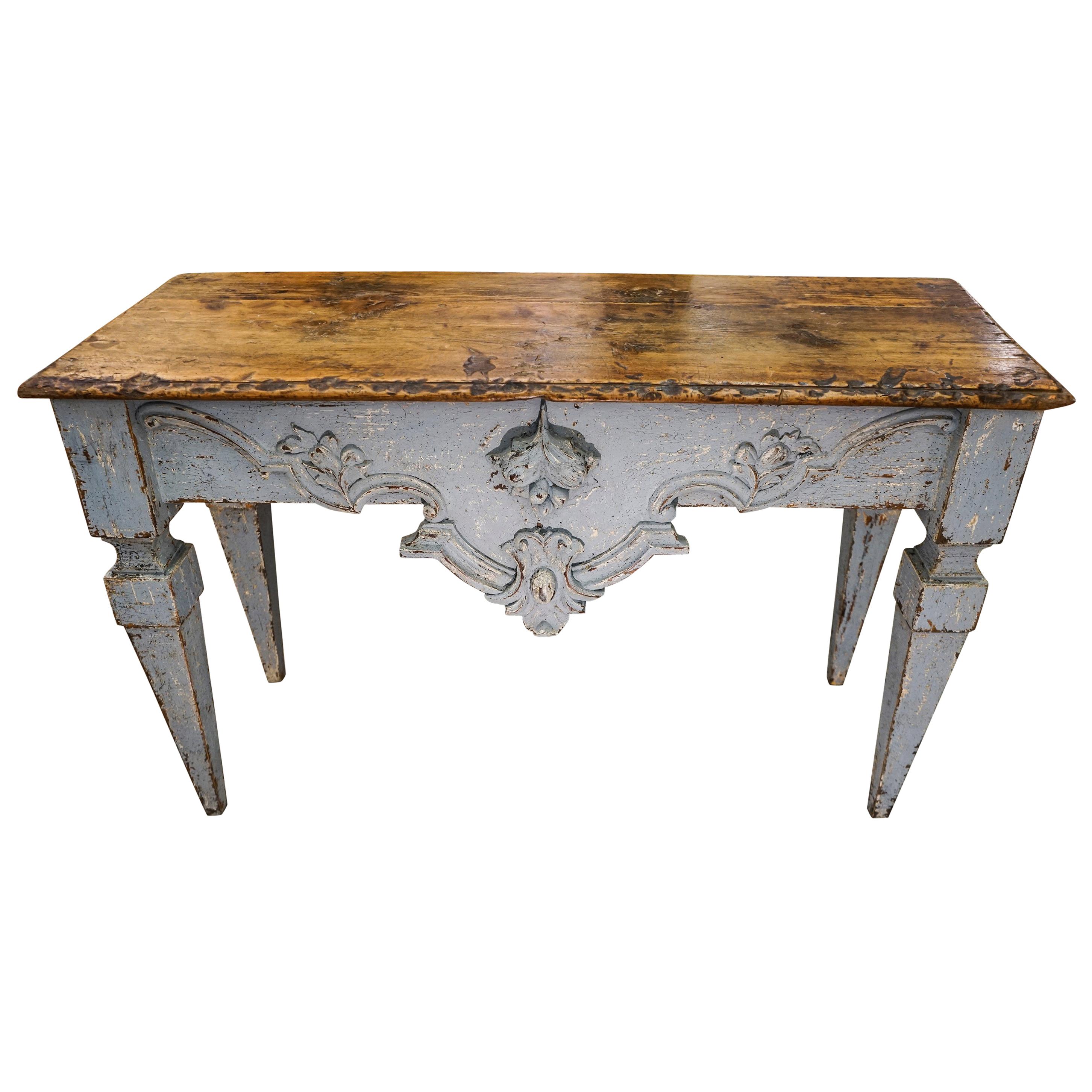 18th Century Luisxvi French Bluewood Handpainted and Carved Console Table, 1799