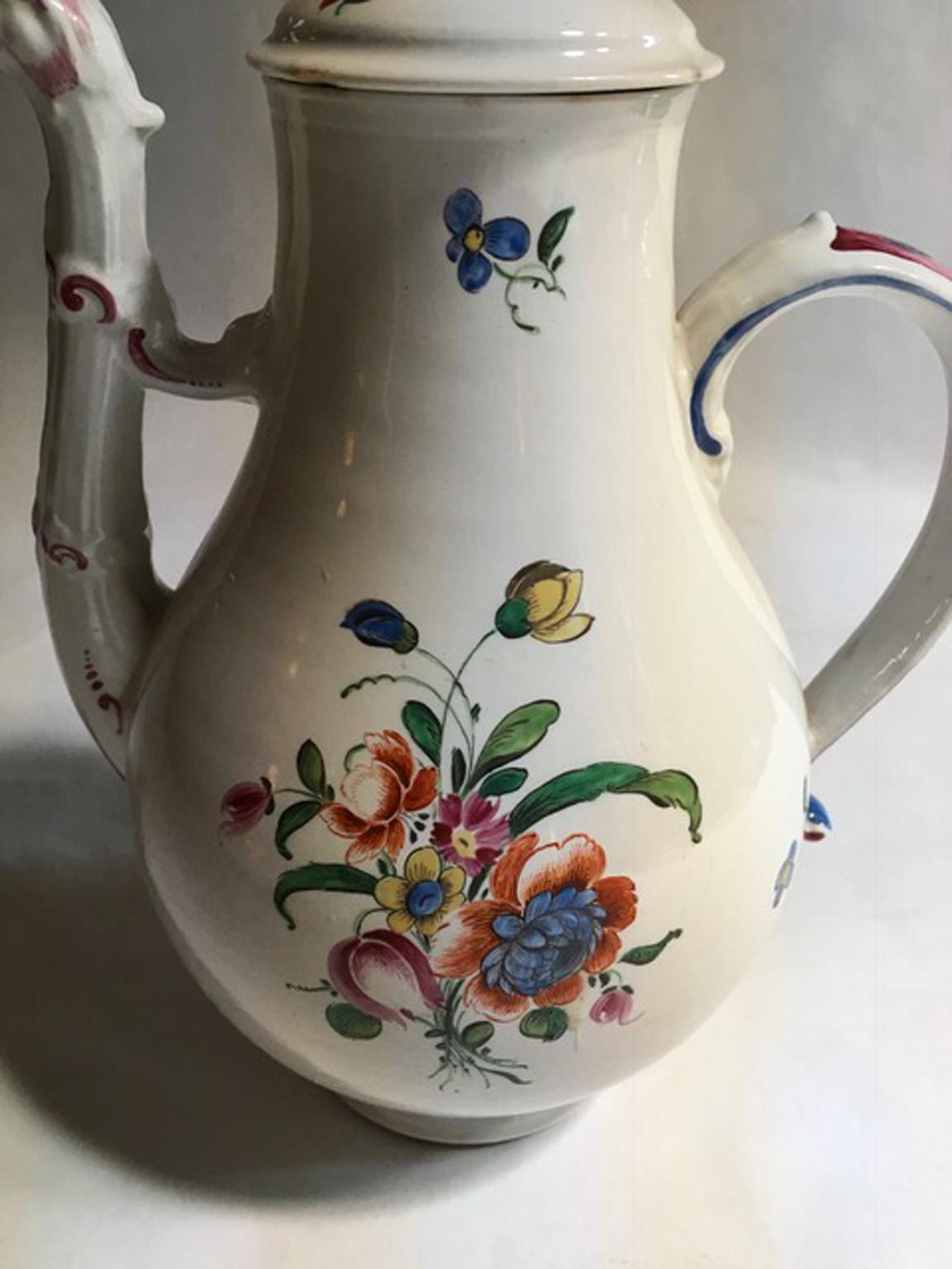 Italy Richard Ginori Porcelain Coffee Pot Multi-Color Country Flowers Decor 5