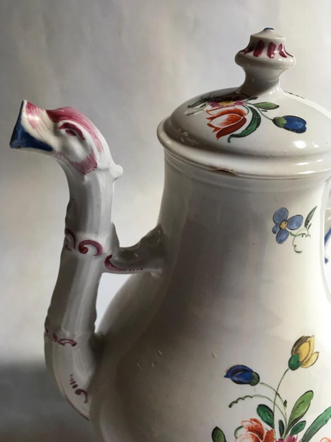 Italy Richard Ginori Porcelain Coffee Pot Multi-Color Country Flowers Decor 6