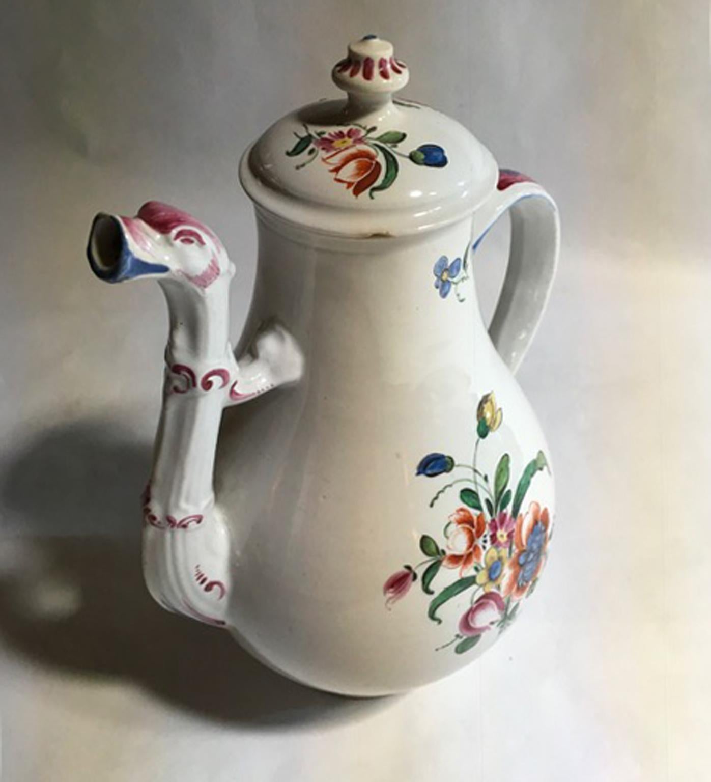 Italian Italy Richard Ginori Porcelain Coffee Pot Multi-Color Country Flowers Decor