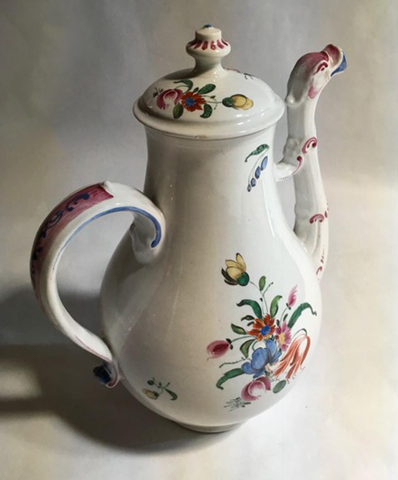 Hand-Crafted Italy Richard Ginori Porcelain Coffee Pot Multi-Color Country Flowers Decor
