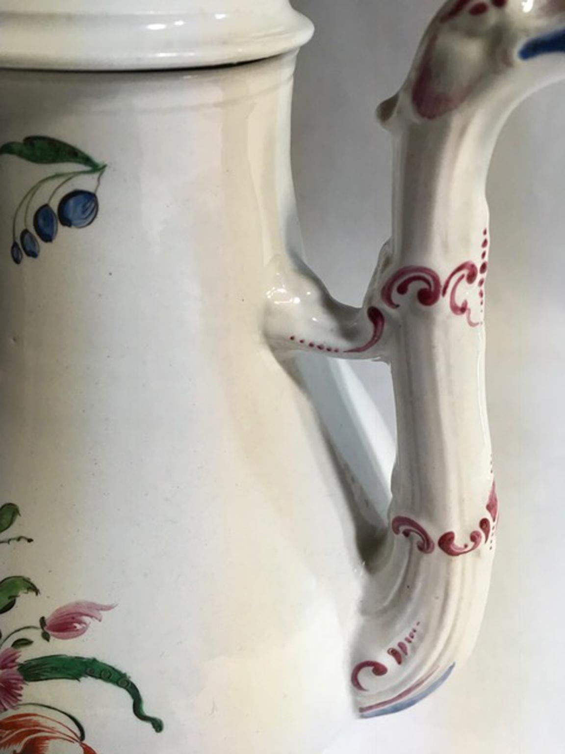 18th Century Italy Richard Ginori Porcelain Coffee Pot Multi-Color Country Flowers Decor