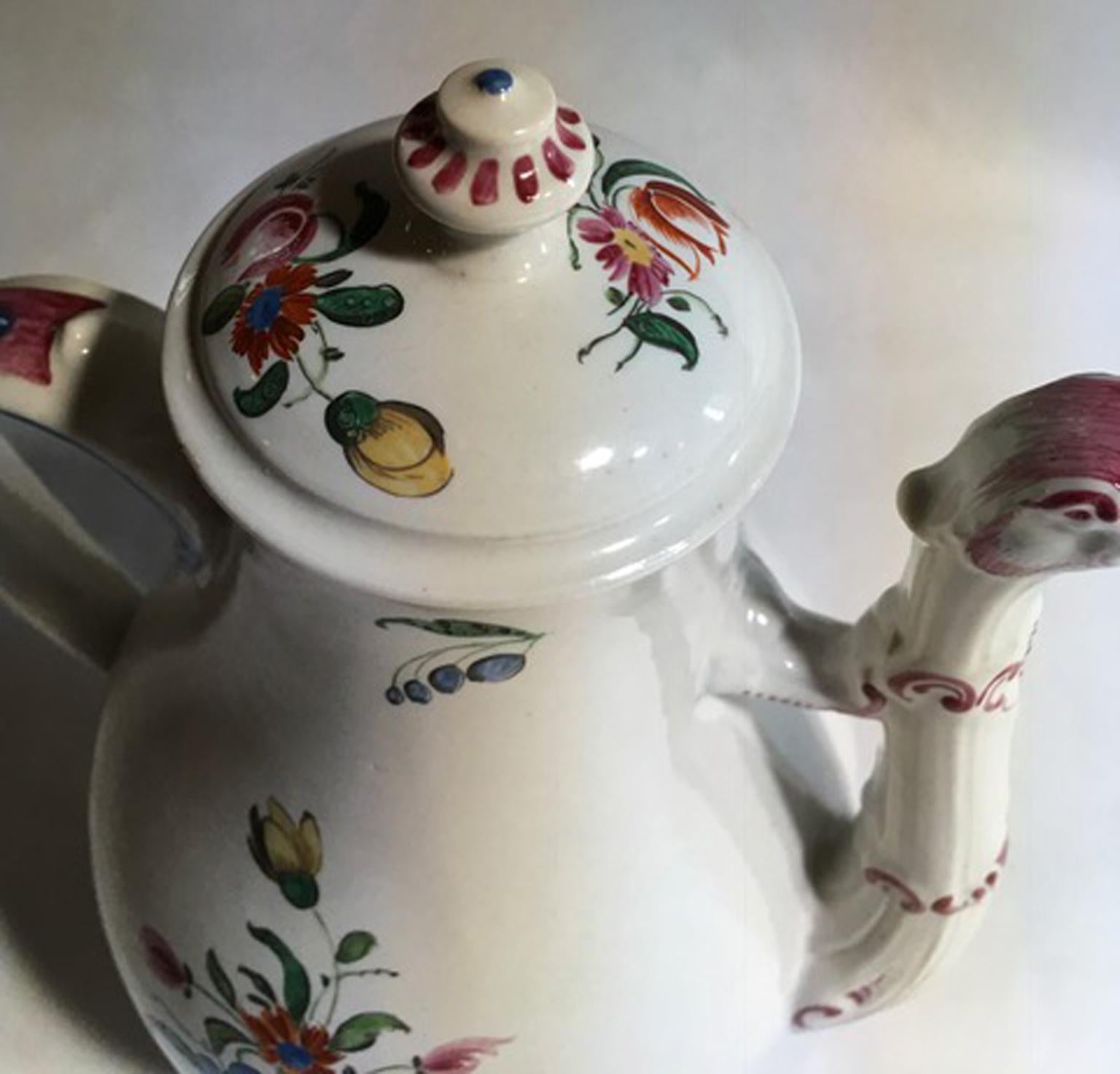 Italy Richard Ginori Porcelain Coffee Pot Multi-Color Country Flowers Decor 1