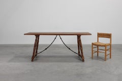 18th‑Century Spanish Walnut Trestle Table with Iron Stretcher