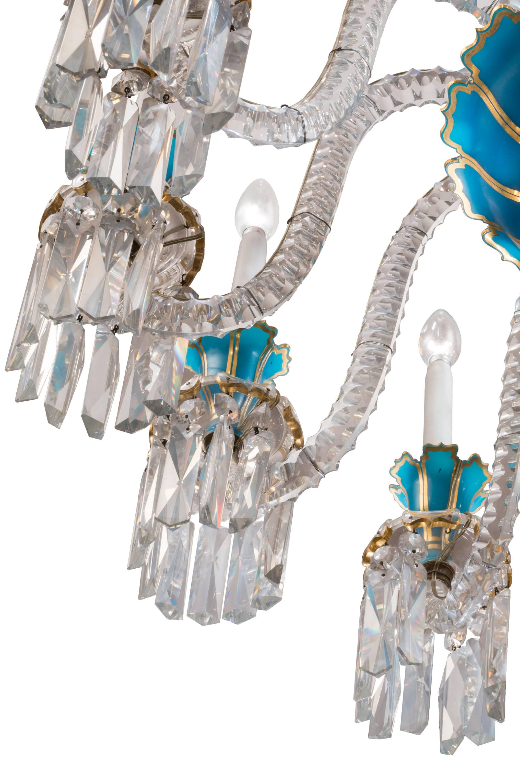 French 19th Century Baccarat Blue Opaline 12-Light Crystal Chandelier